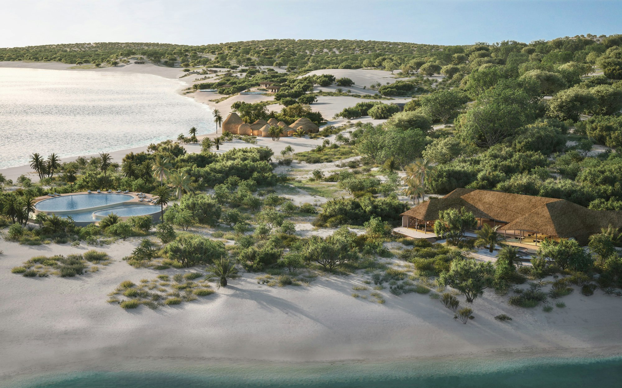 Rendering of a 3D printed island resort off the coast of Mozambique