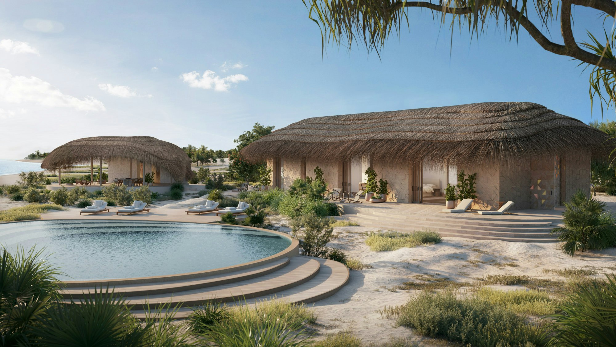 Rendering of a luxury holiday bungalow with pool