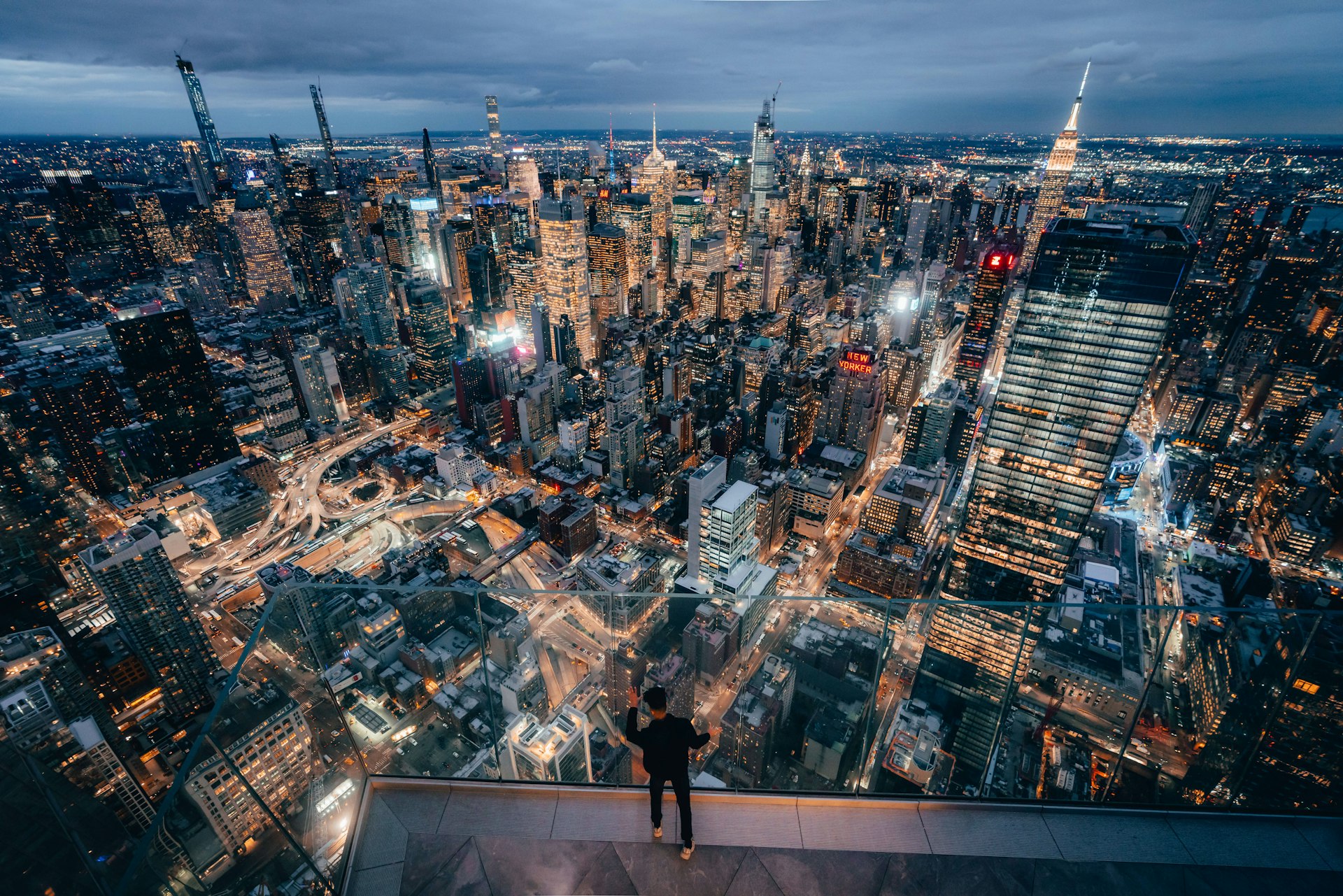 The east view of the Empire State Building and the NYC skyline from the Edge observation deck