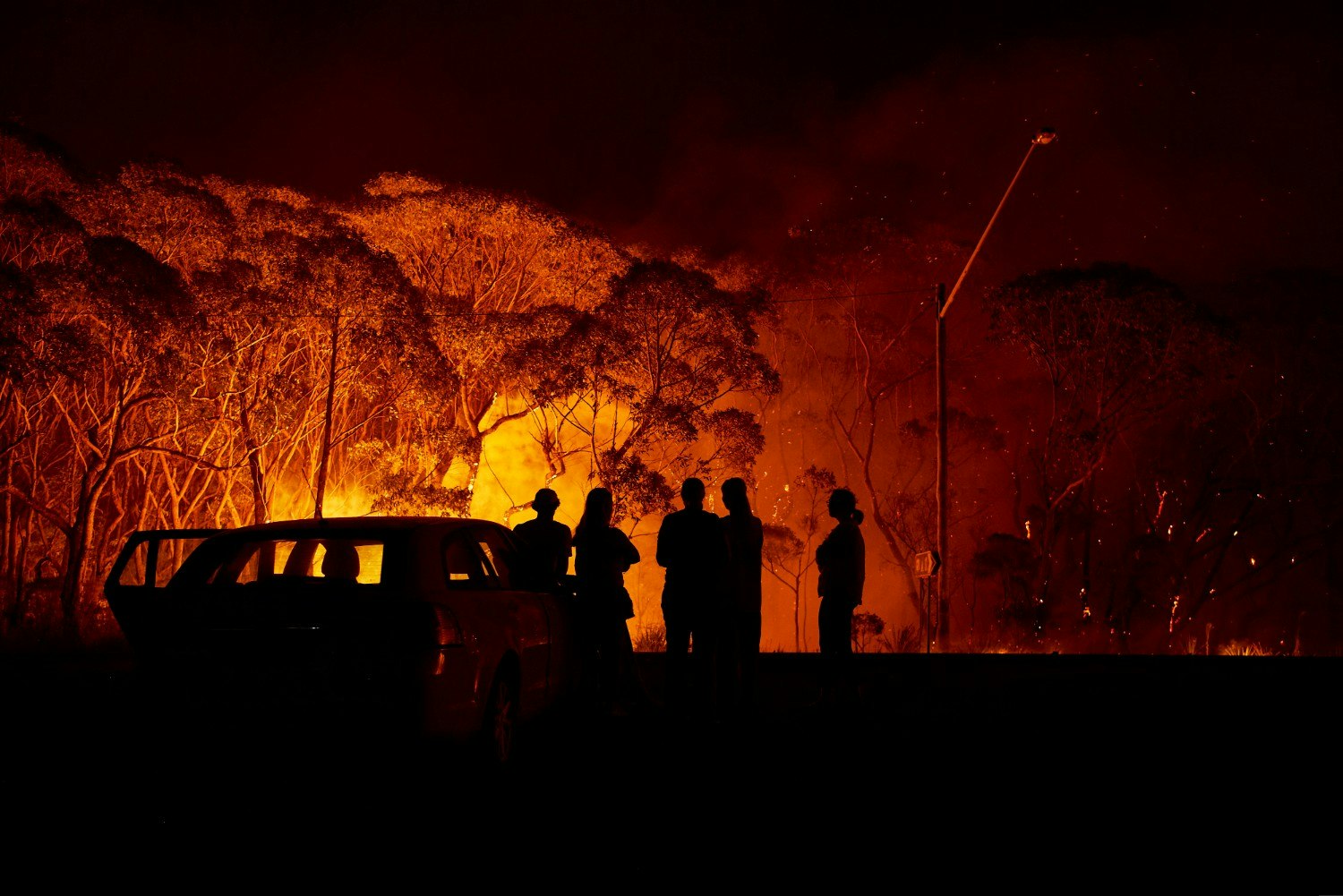 People looking at bushfires in Australia