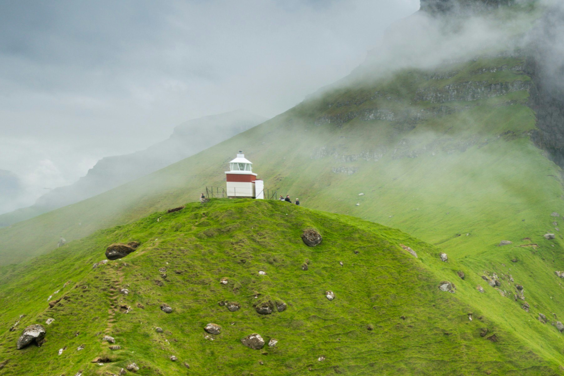 View of Kallur lighthouse in Kalsoy island in the Faroe Islands