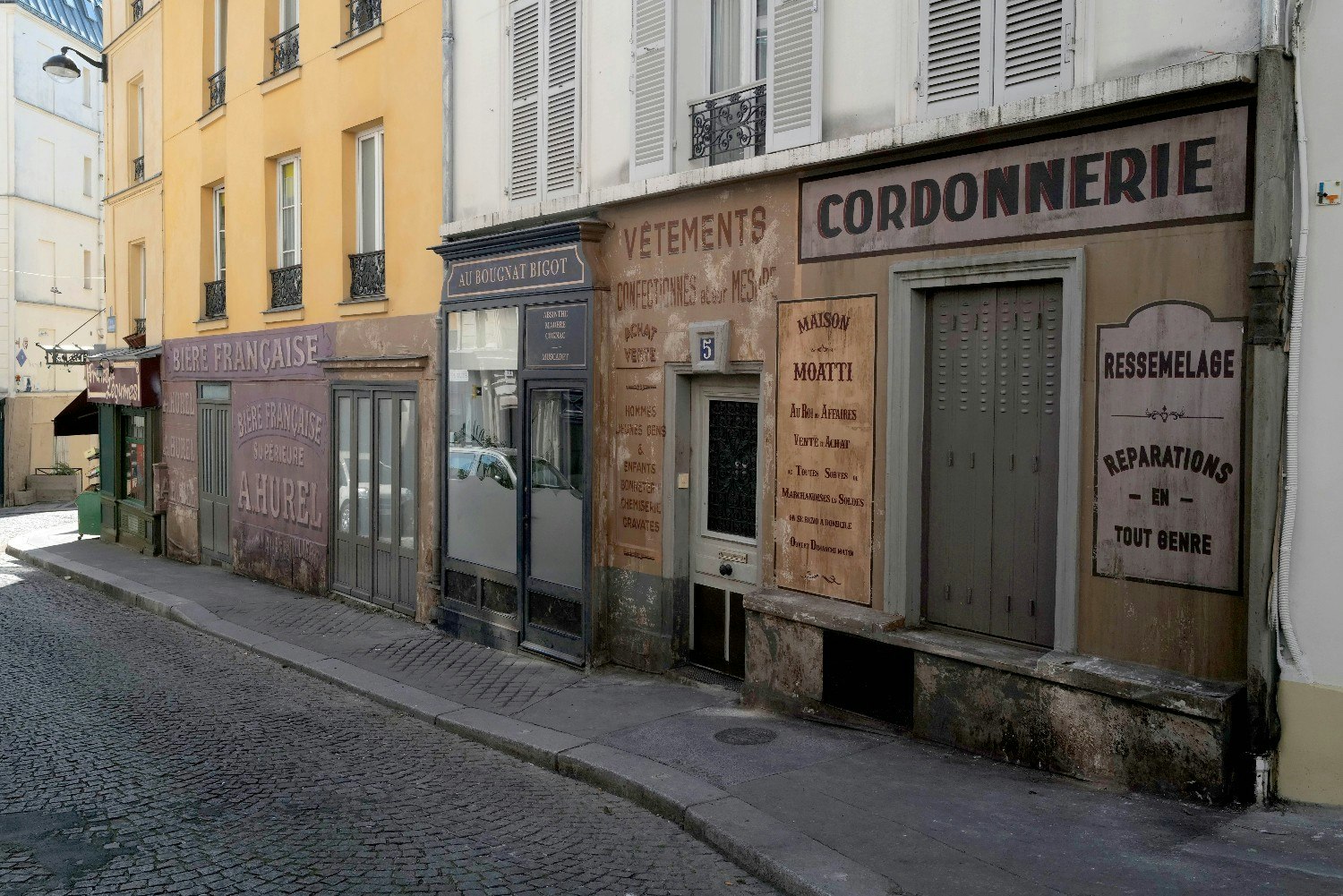 View of the deserted film set taking place during WWII ""Adieu Monsieur Haffmann" directed by Fred Cavaye,on March 26, 2020 in the Montmartre district of Paris