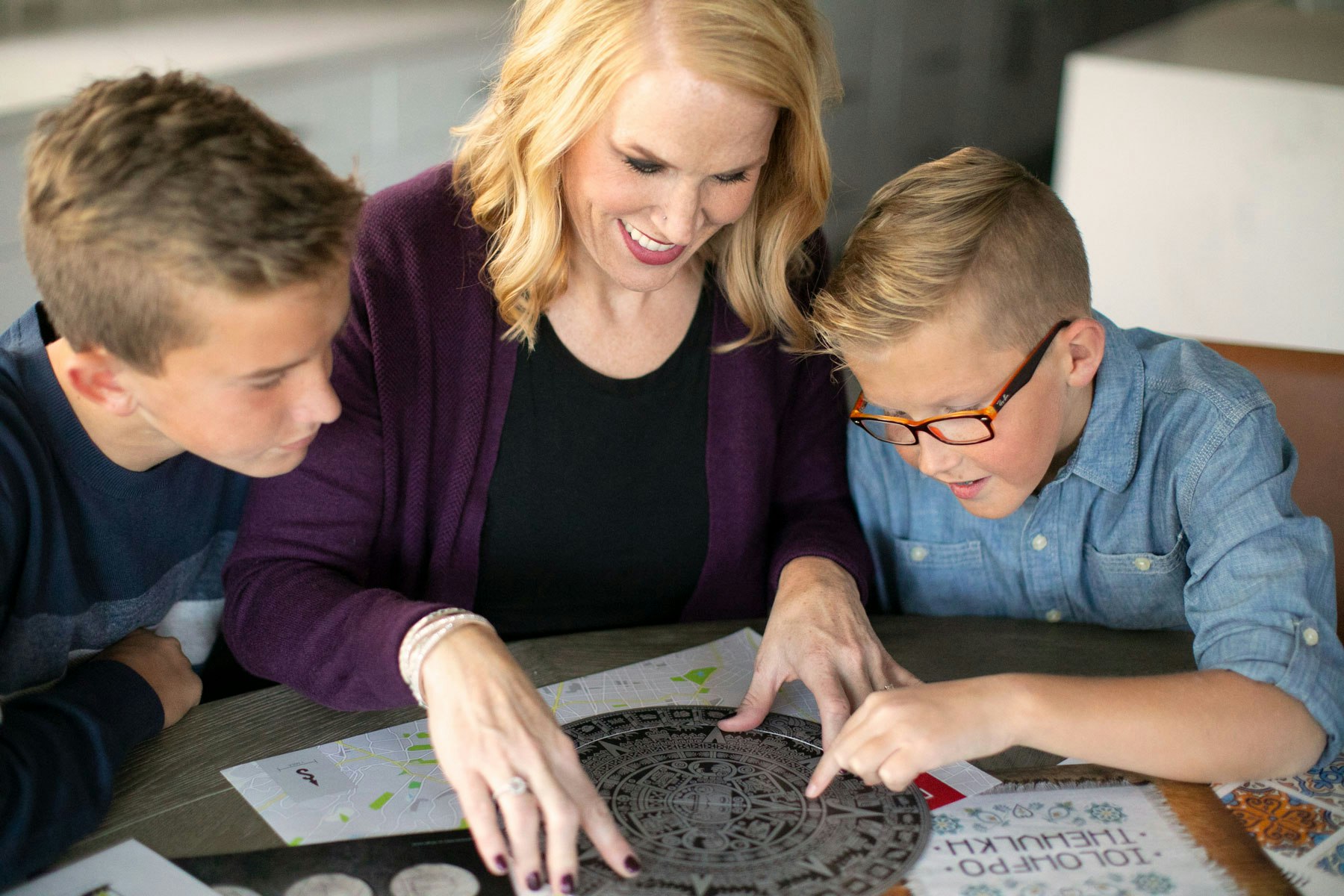 A family playing a codebreaking game