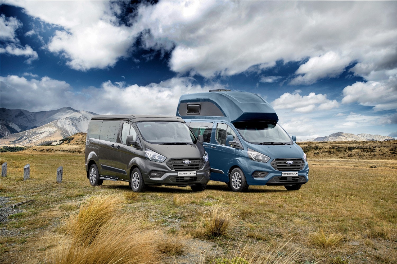 A Ford Transit beside a Nugget campervan