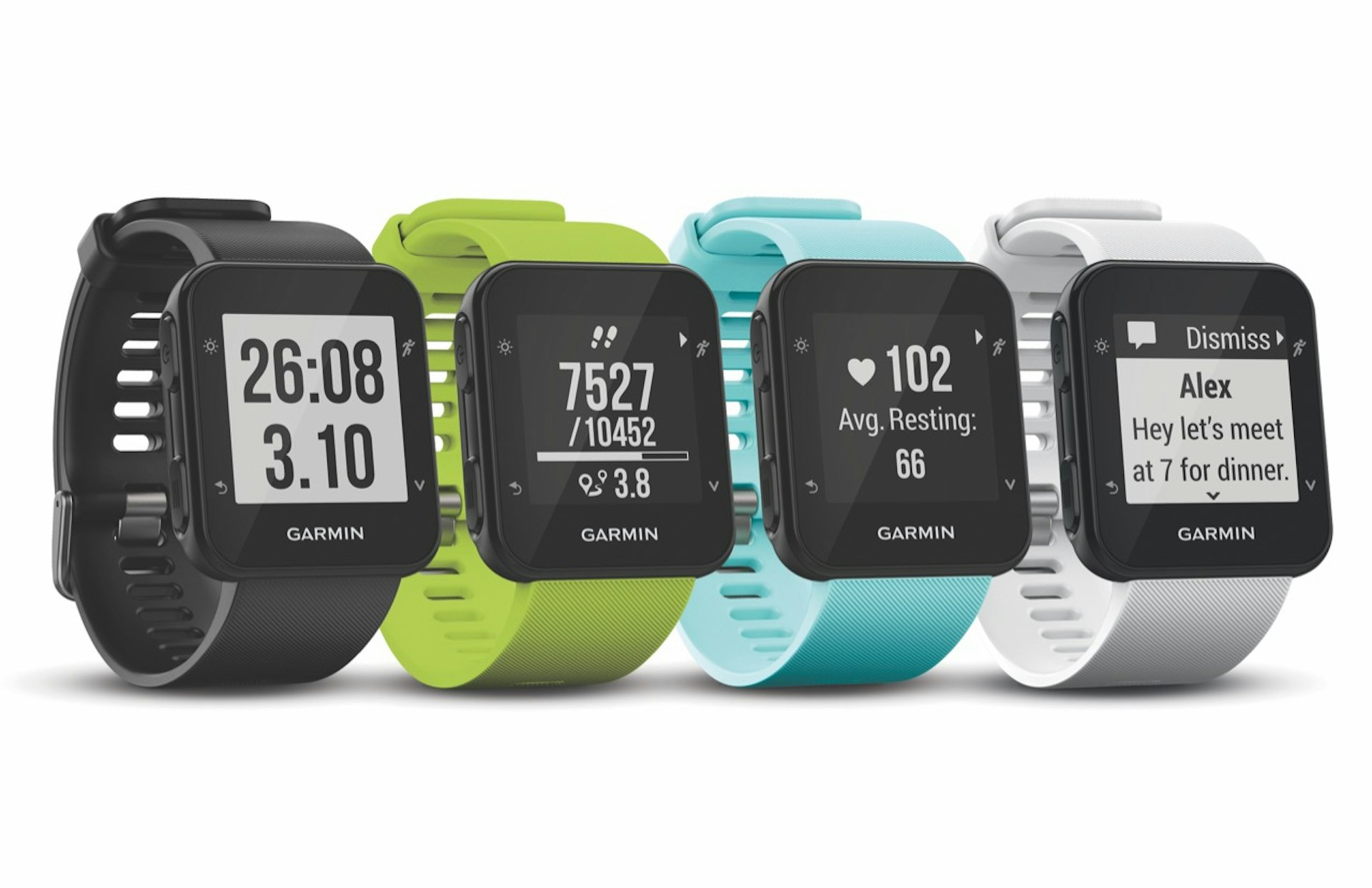 Four Garmin Forerunner 35s in a row