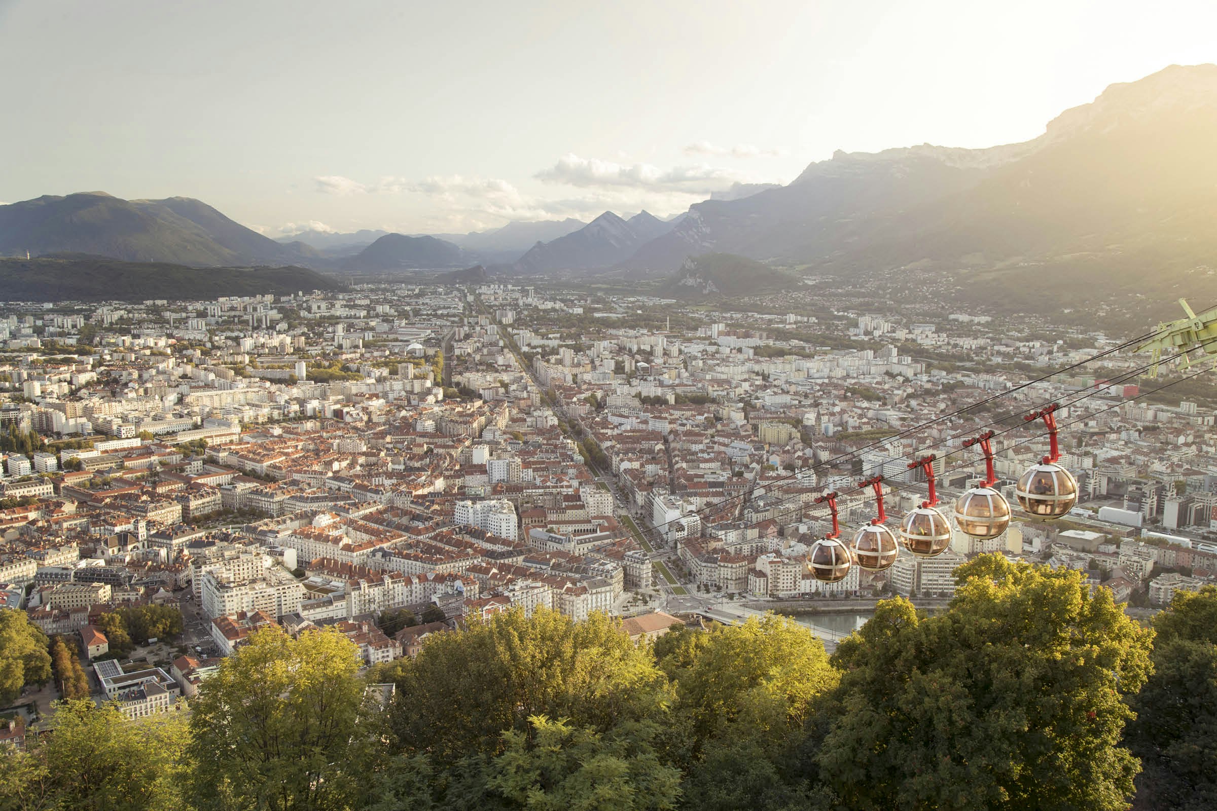 A mountaintop view over the centre and suburbs of Grenoble
