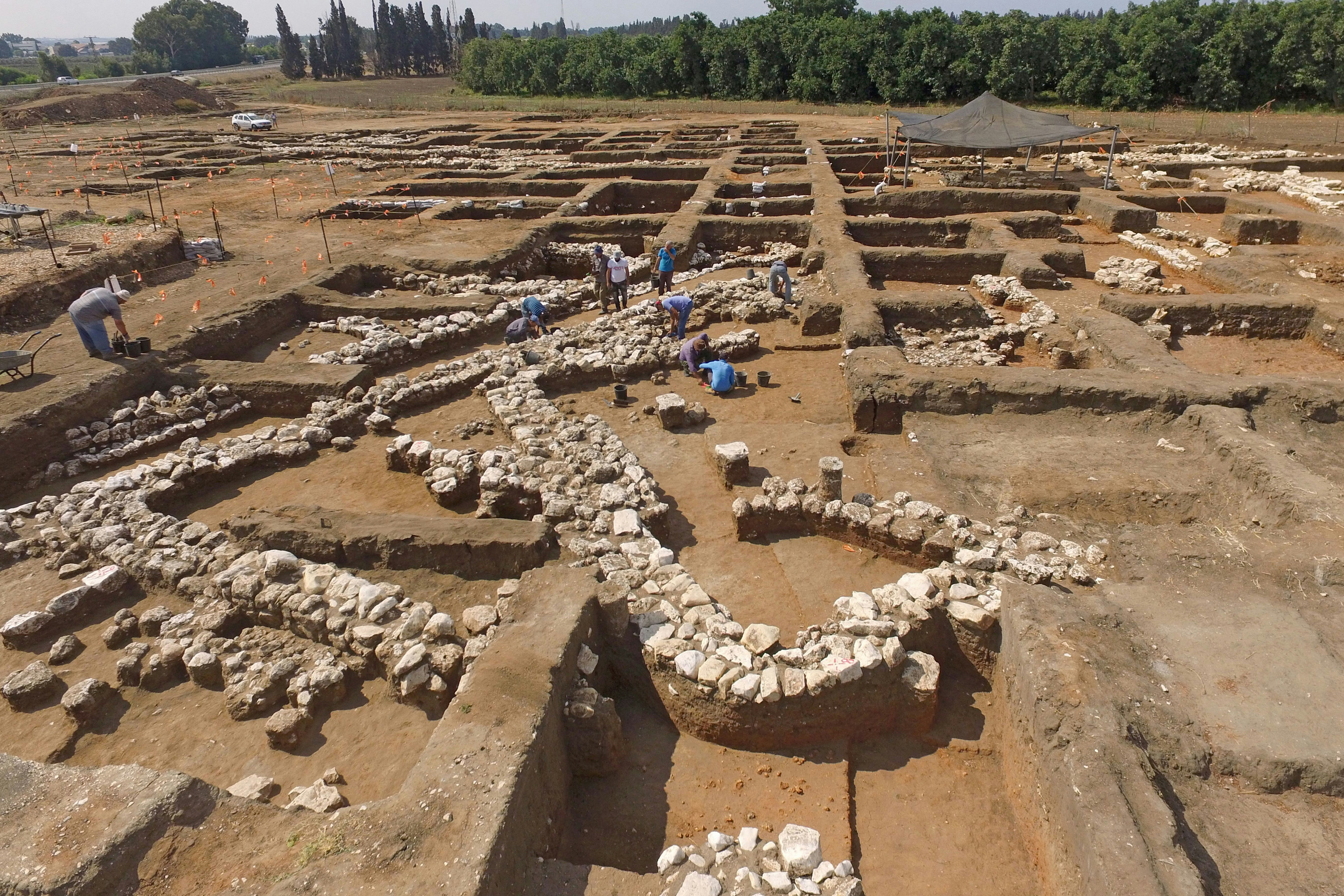 Israeli archaeologists work at the ancient site of En Esur (Ein Asawir)