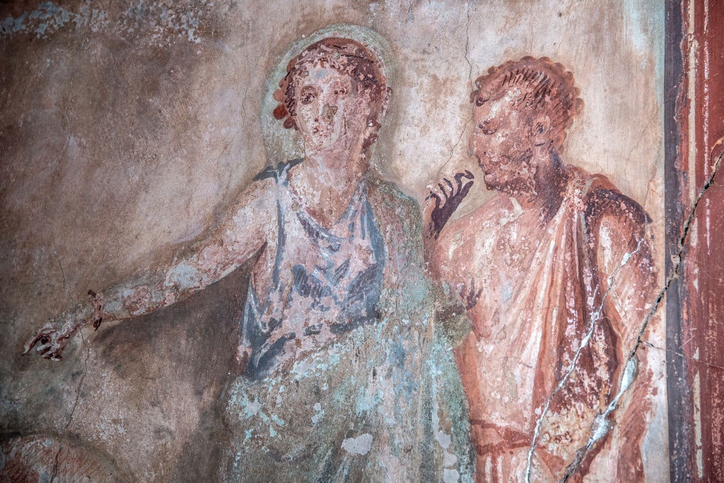 Detail of an Ancient Roman fresco, depicting a male and female