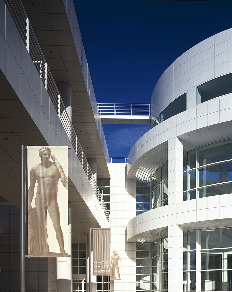 The Getty Center's white pillars against a blue sky
