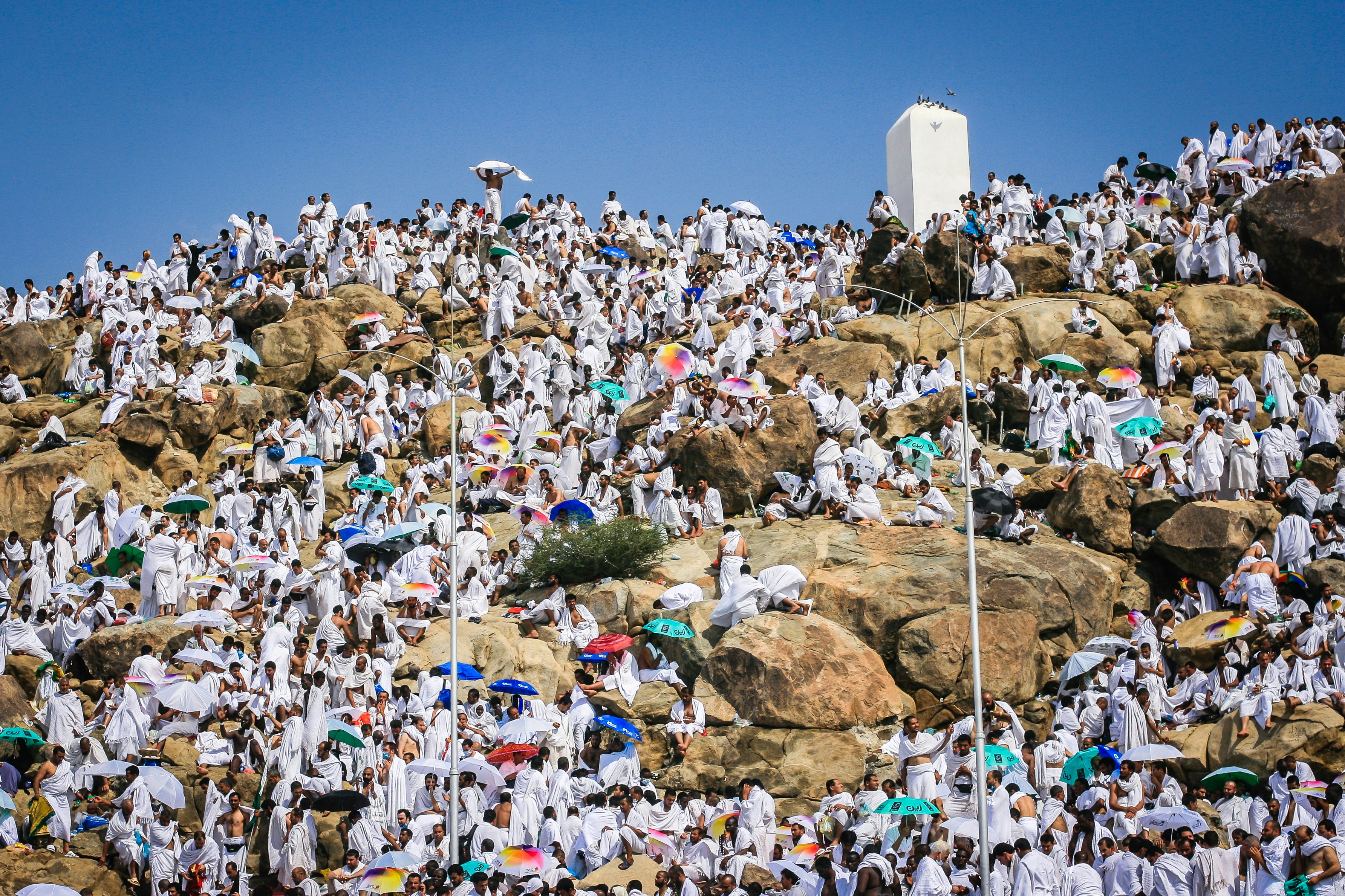 Muslims gather atop the mountain during the Day of Arafat as part of the rites of the Hajj Pilgrimage to Saudi Arabia