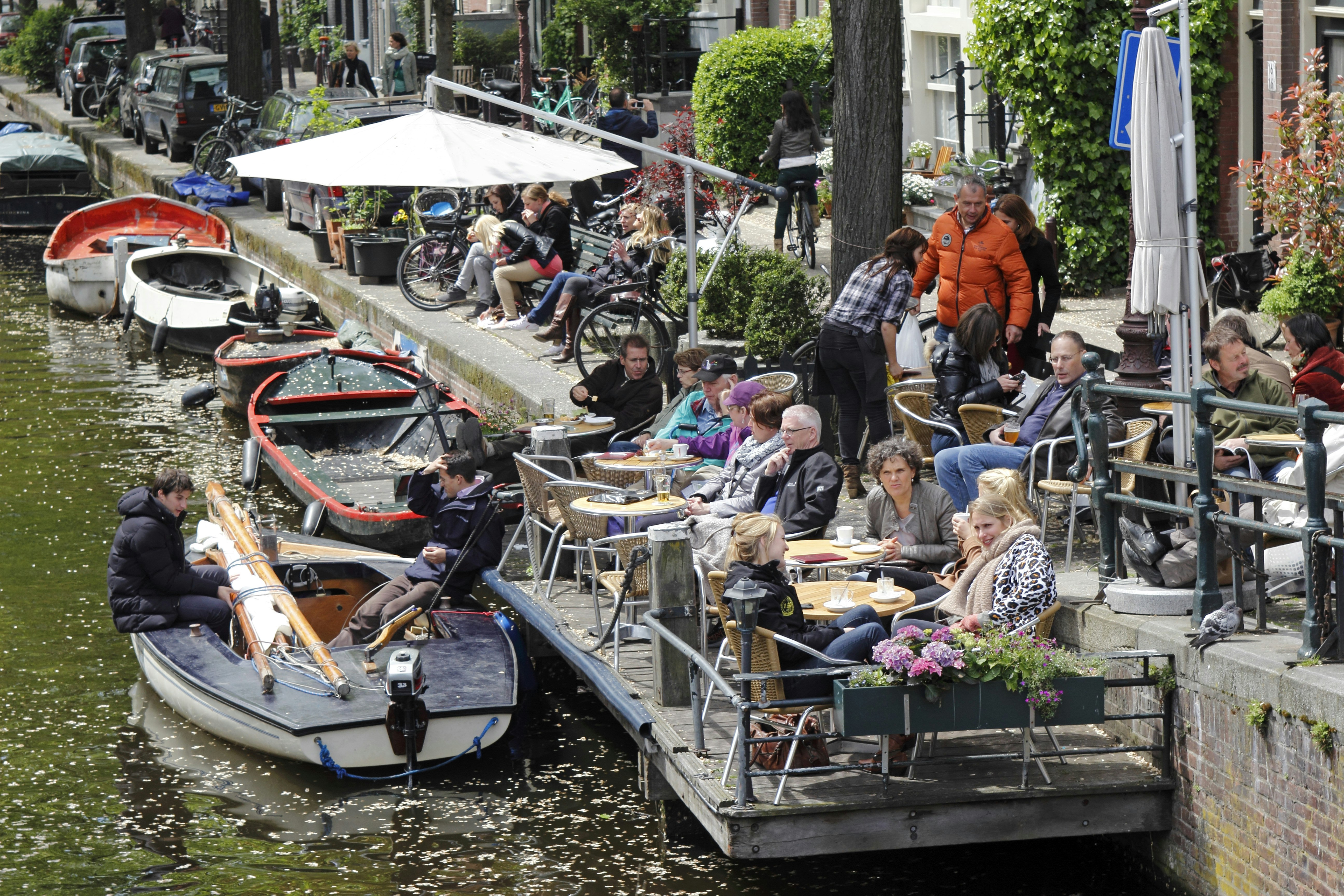 Amsterdam, Netherlands, Holland, Europe, cafe along a canal bridge