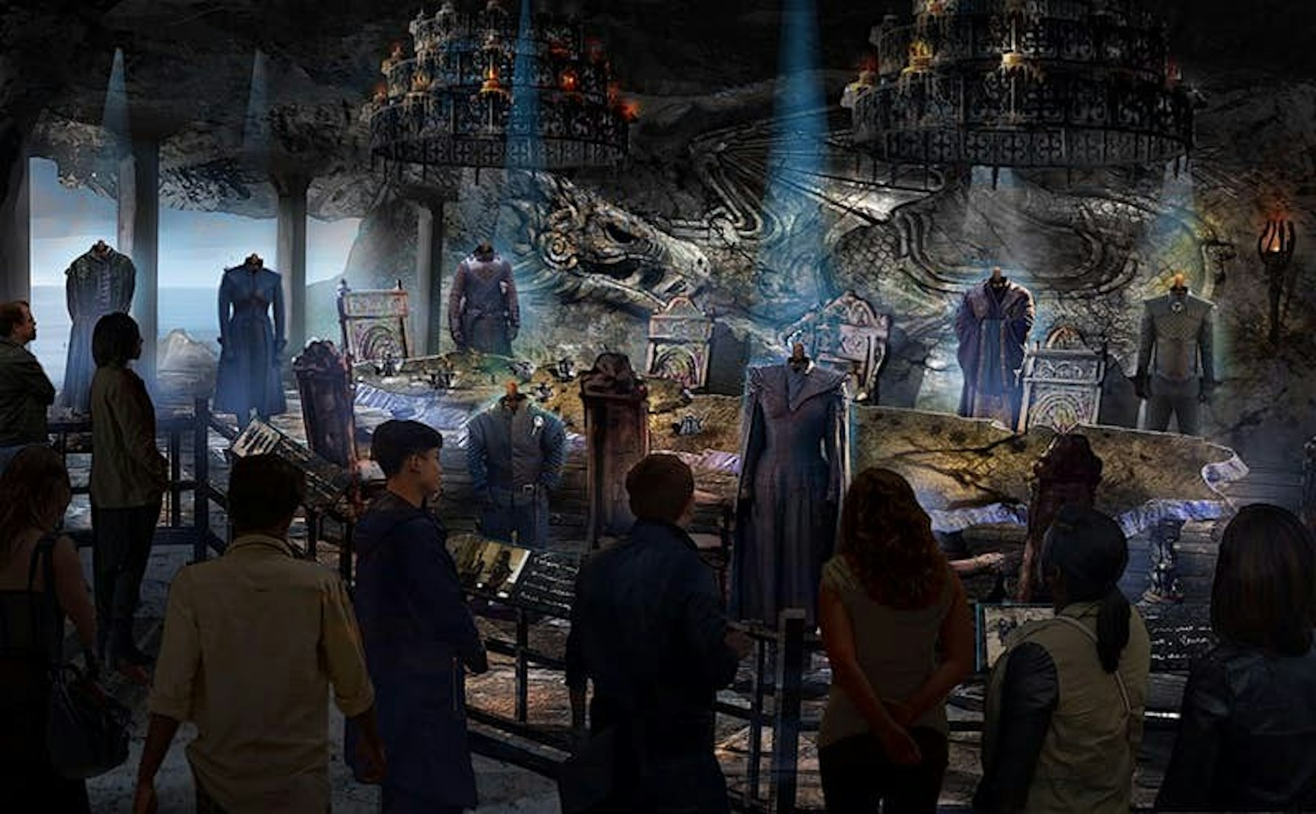 Visitors walking through the displays of original costumes and sets at the Game of Thrones Studio Tour in Northern Ireland