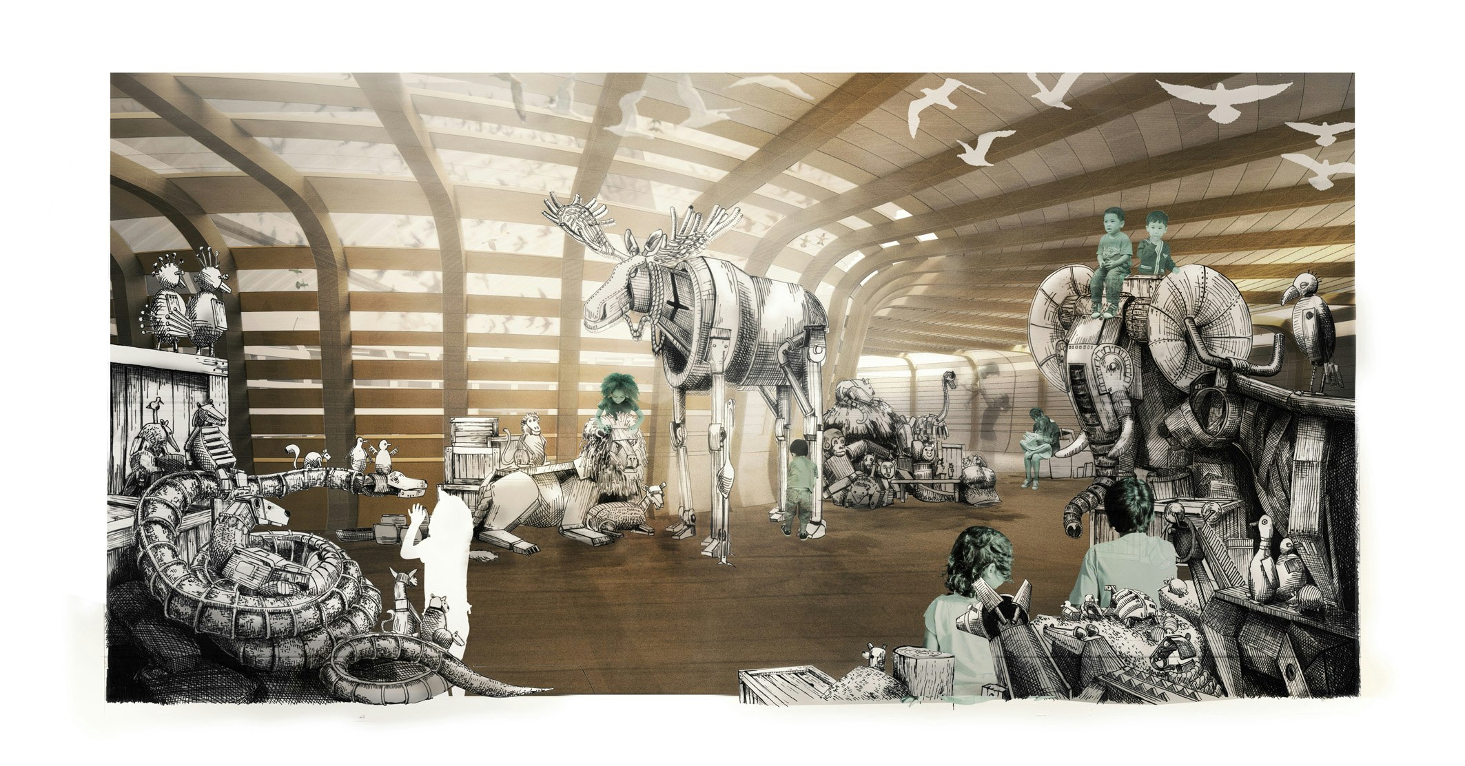 A rendering of animals inspired by Noah's Ark at the Jewish Museum's new children's wing