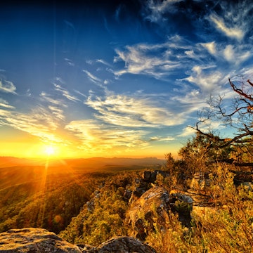The sun on the horizon at Grampians National Park, Victoria, Australia