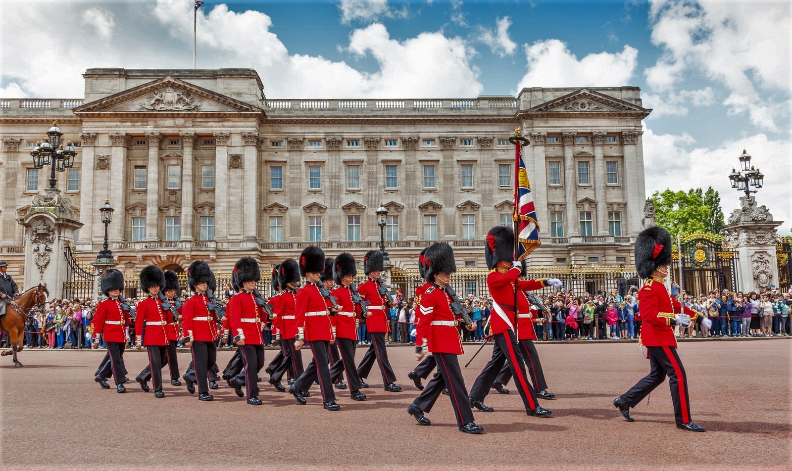 Guards parading outside Buckingham Palace