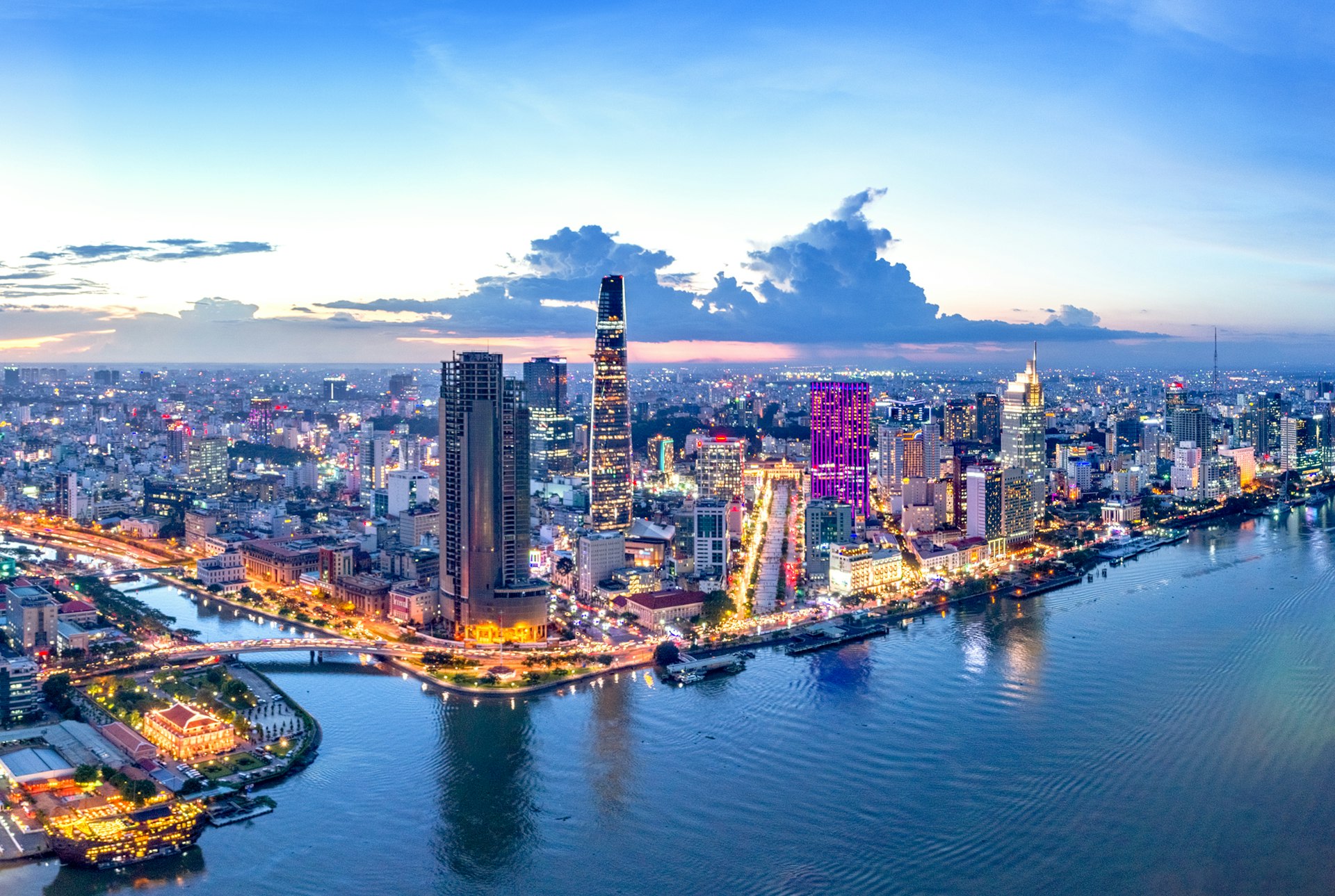 View of the Ho Chi Minh City skyline at dusk 