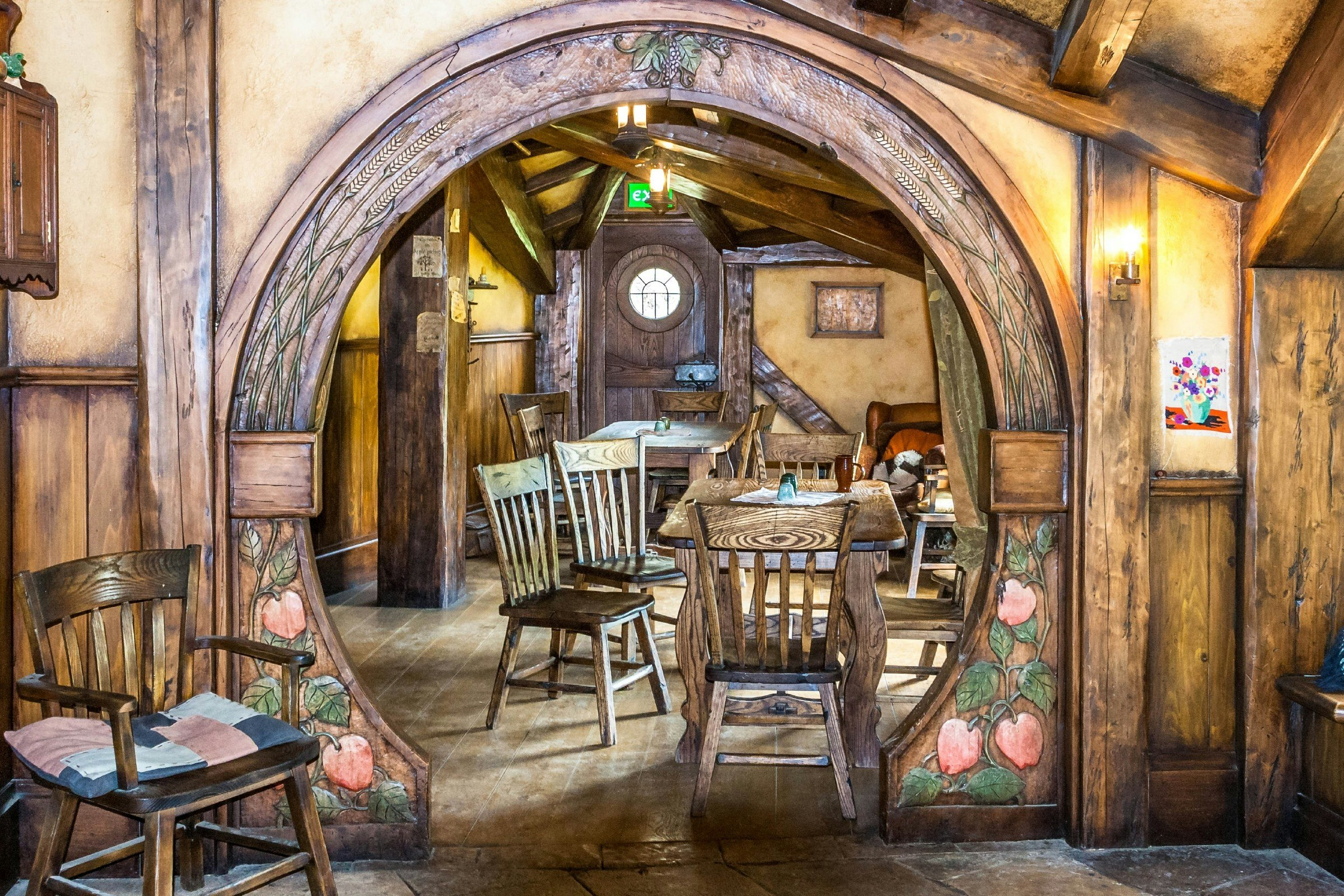 The interior of a hobbit hole on the Hobbiton Movie Set, New Zealand