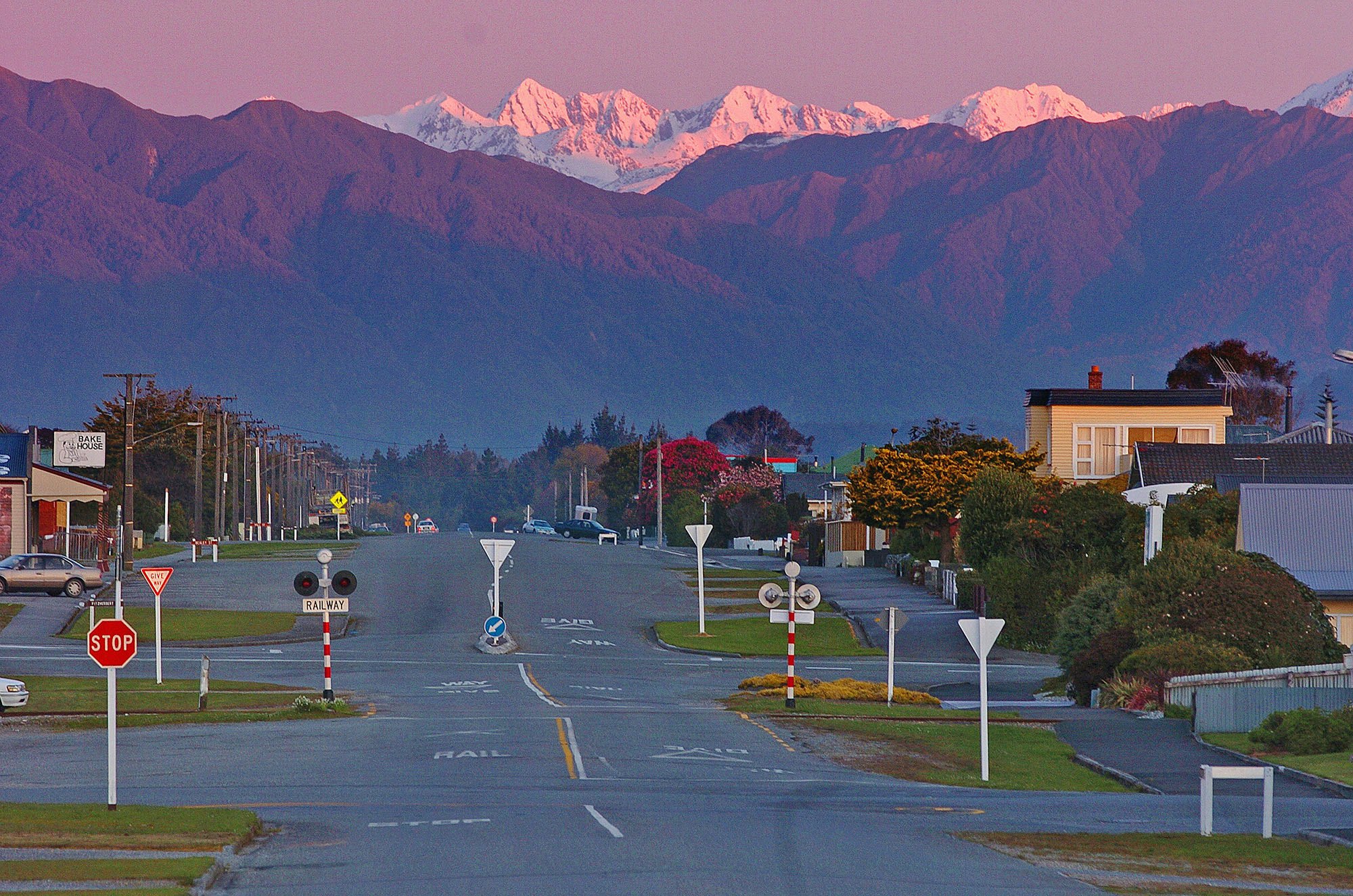 The South Island town of Hikitika at dusk