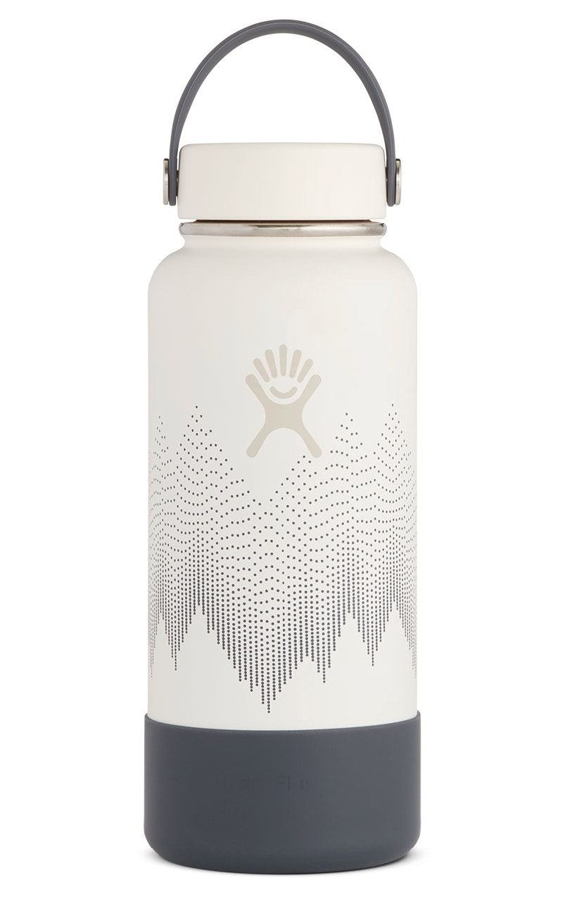 Hydro Flask's Limited Edition Wonder Collection 32 oz Wide Mouth Bottle in Snowcap (white and grey)