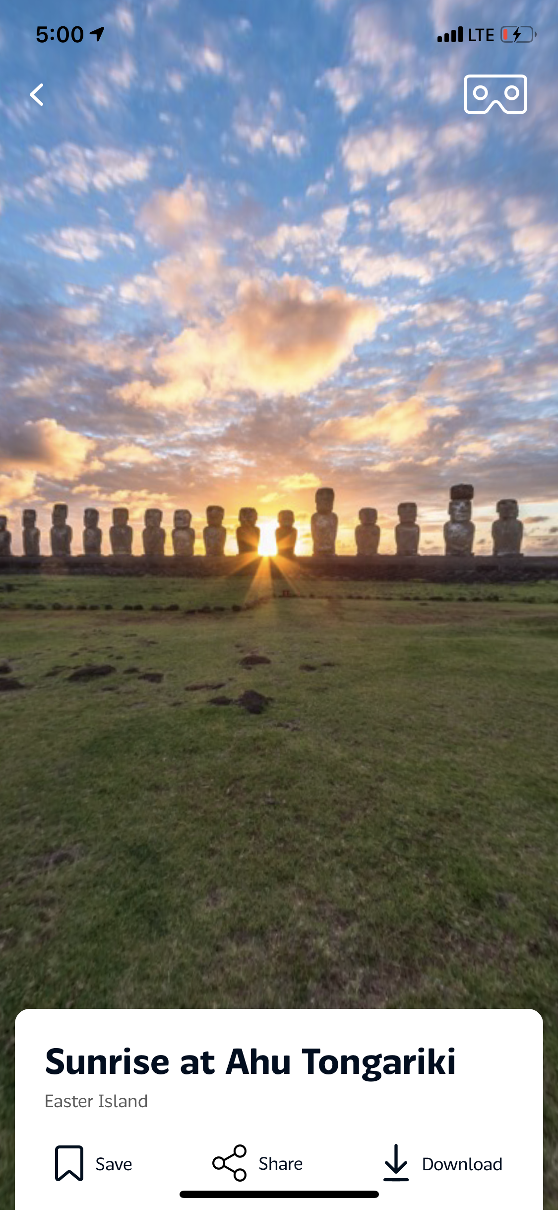 Chile 360° app screenshot - sunrise at Ahu Tongariki