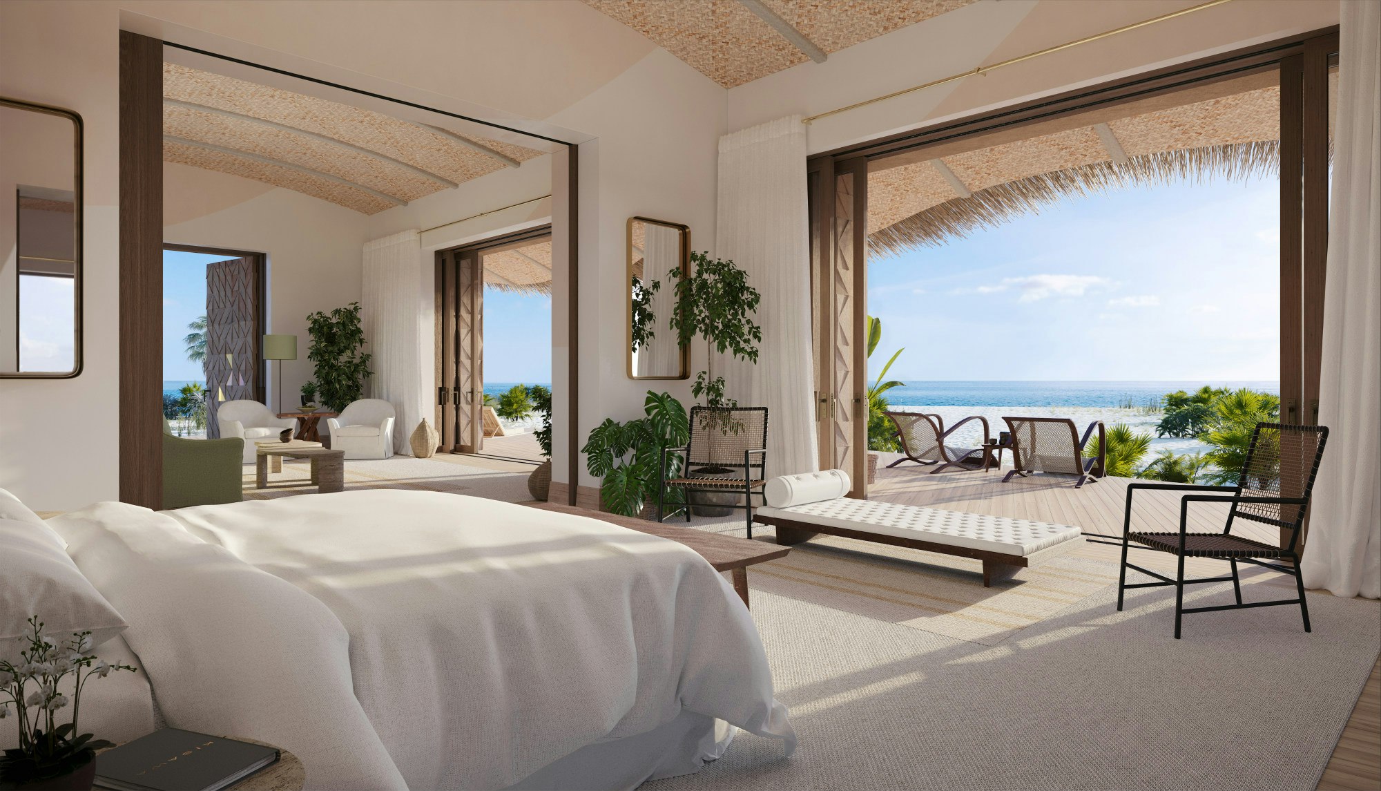 Interior shot of a white bedroom in a luxury villa