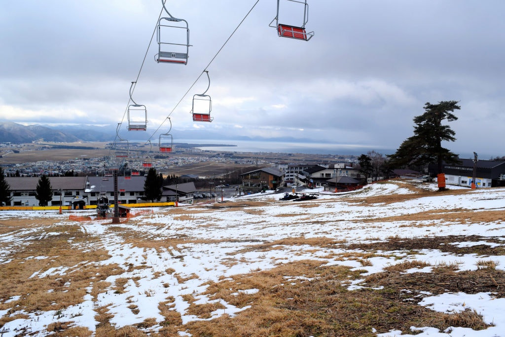 A ski resort with low snowfall