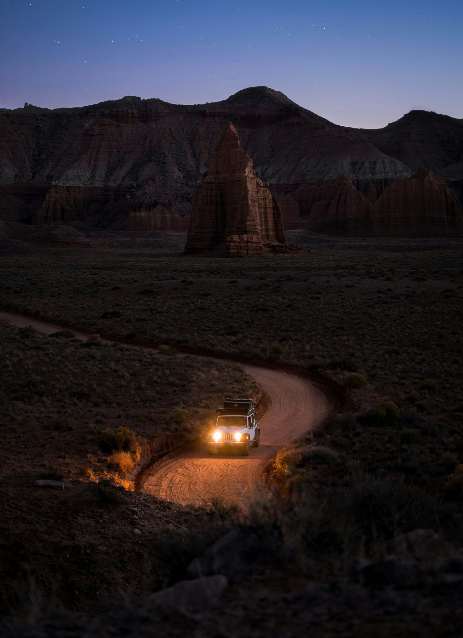 The Jeep driving through a beautiful desert in the USA