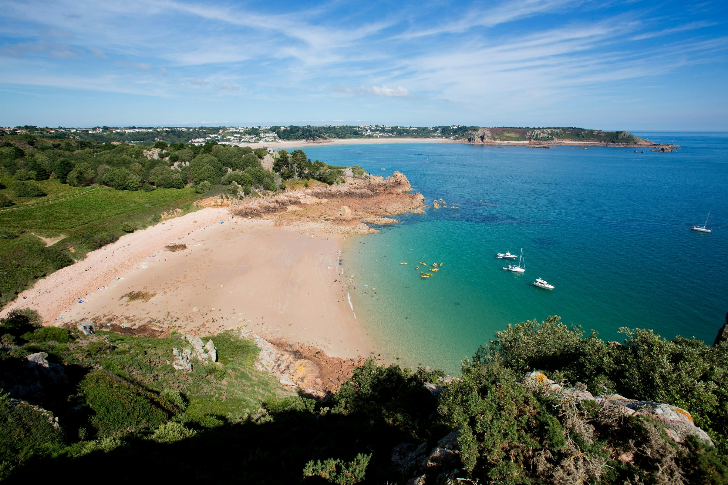 Overview of Beauport Bay on south coast of Jersey.