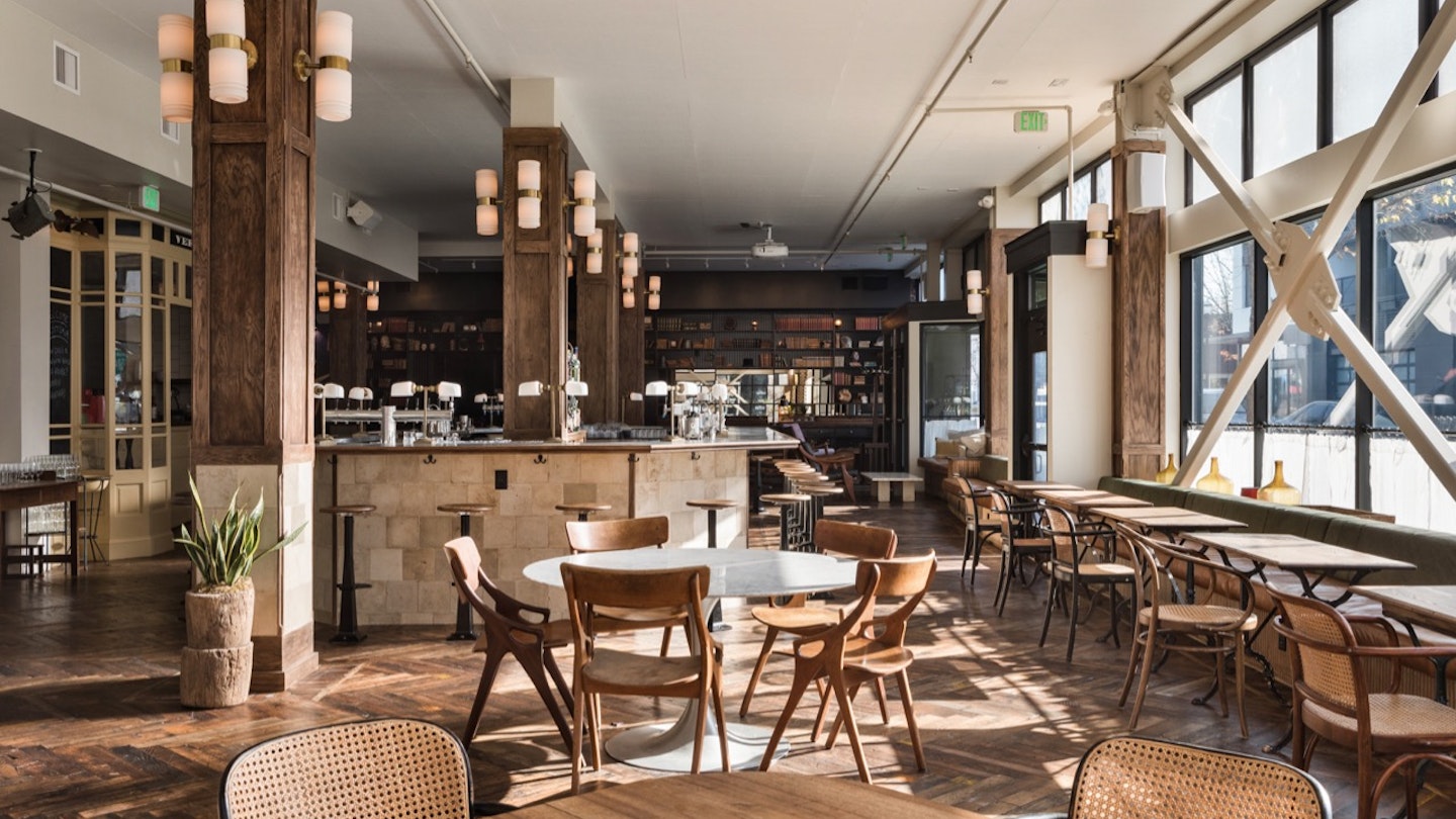 The ground-floor Vivian restaurant and bar at Portland's new KEX hotel
