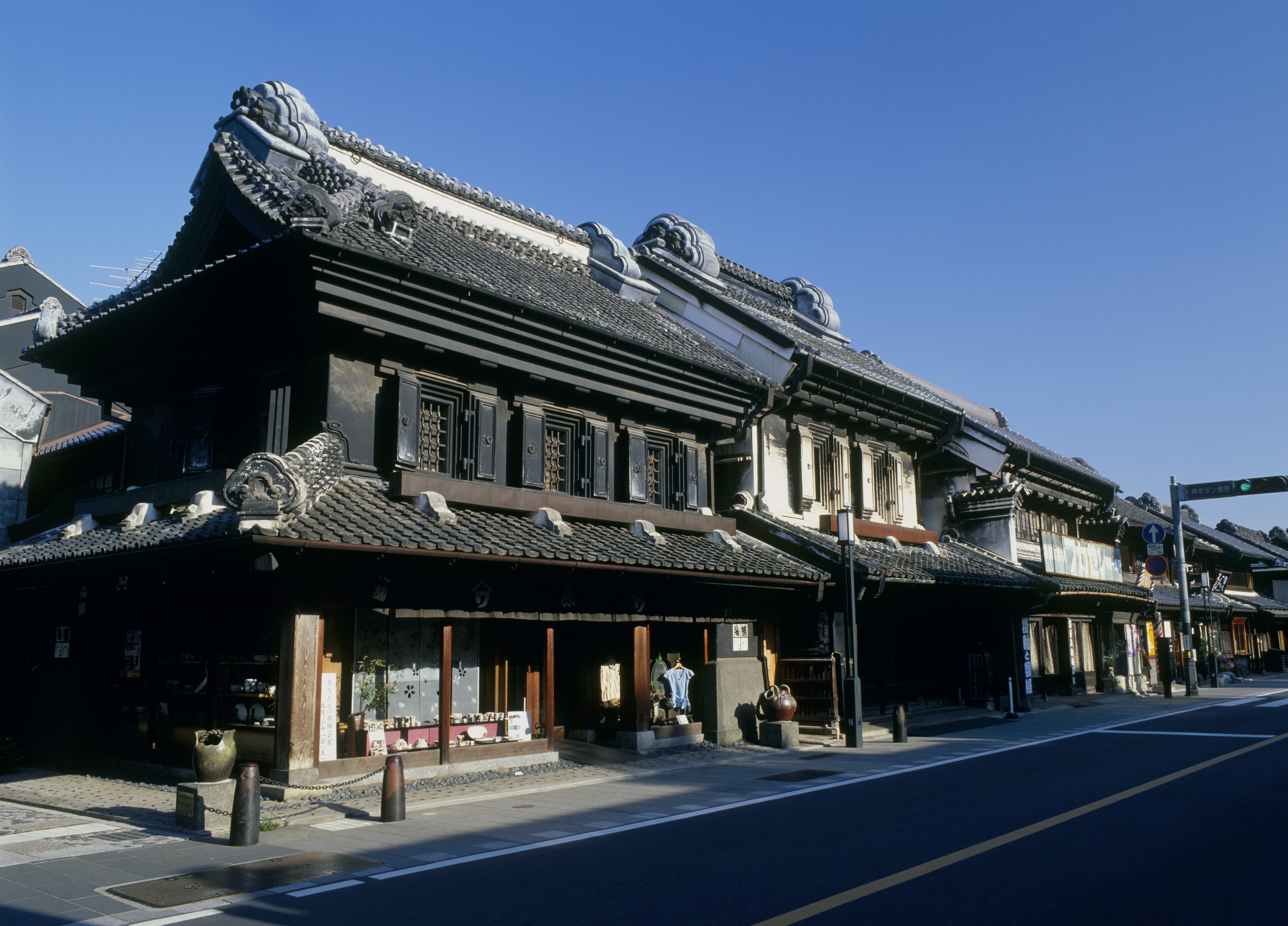 A street in Kawagoe line with traditional kurazukuri buildings