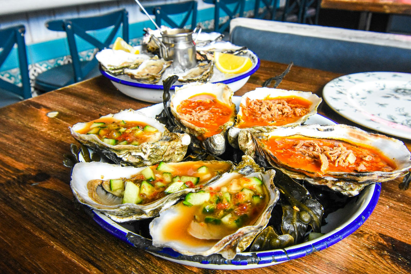 Klaw Seafood Cafe Dressed Oysters arranged on a plate