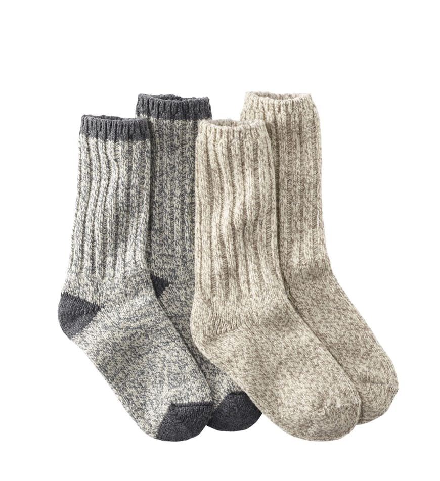 LLBean Merino Wool Ragg Socks i balsam och grått på vit bakgrund