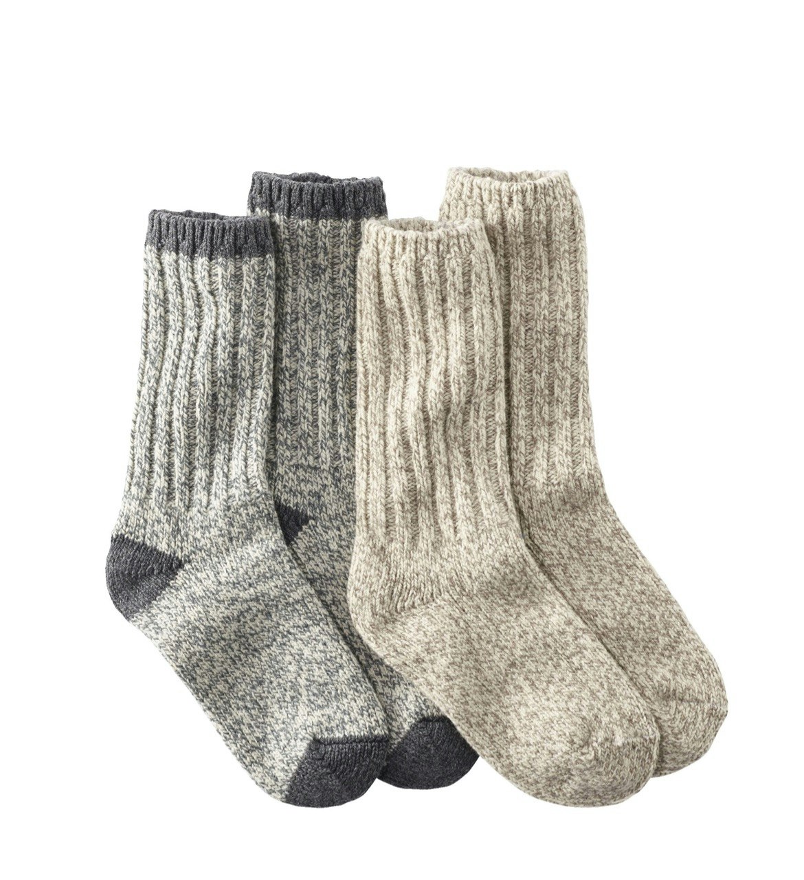L.L.Bean Merino Wool Ragg Socks in balsam and gray on a white background