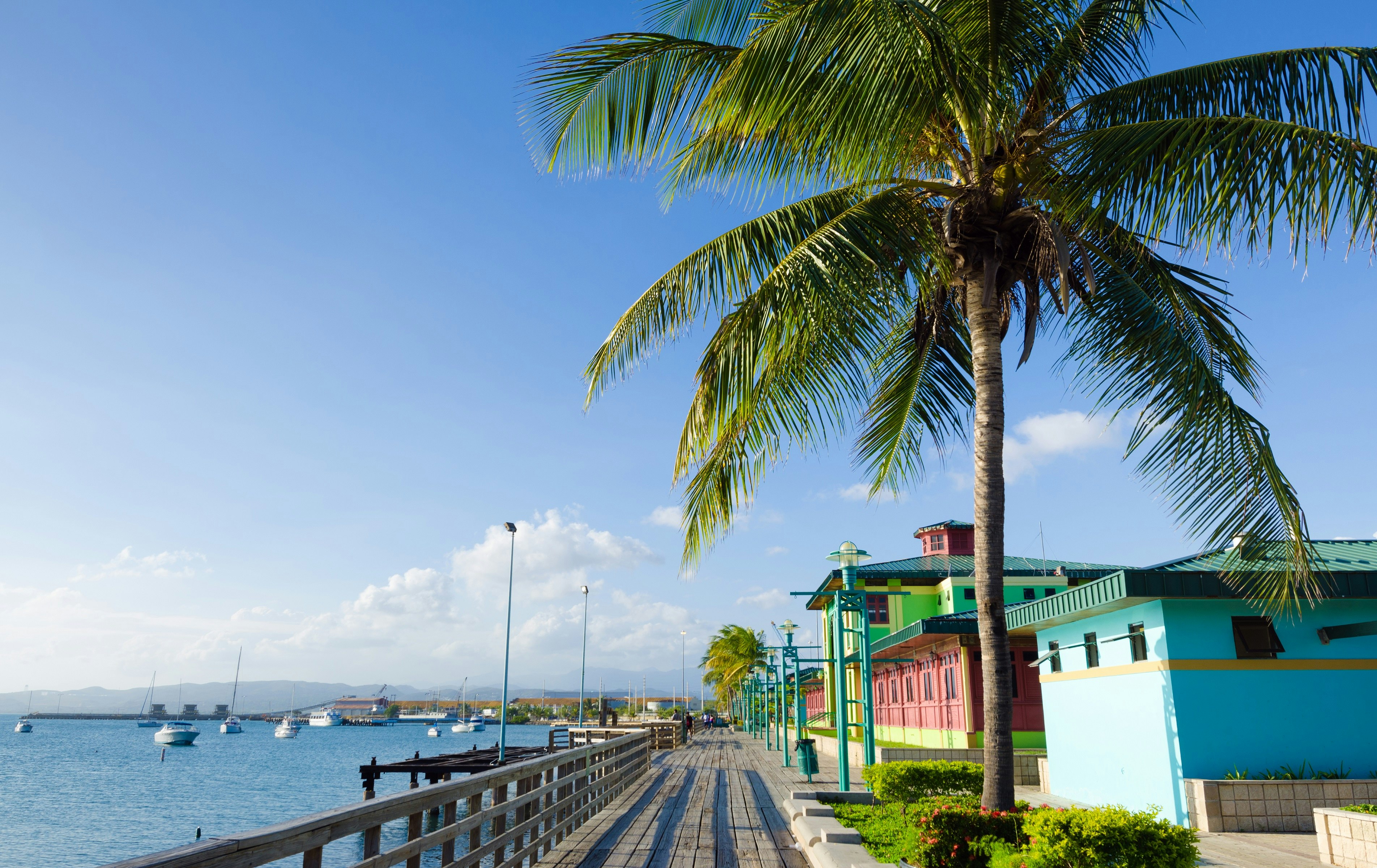 The La Guancha wooden boardwalk running alongside the sea in Ponce, Puerto Rico.