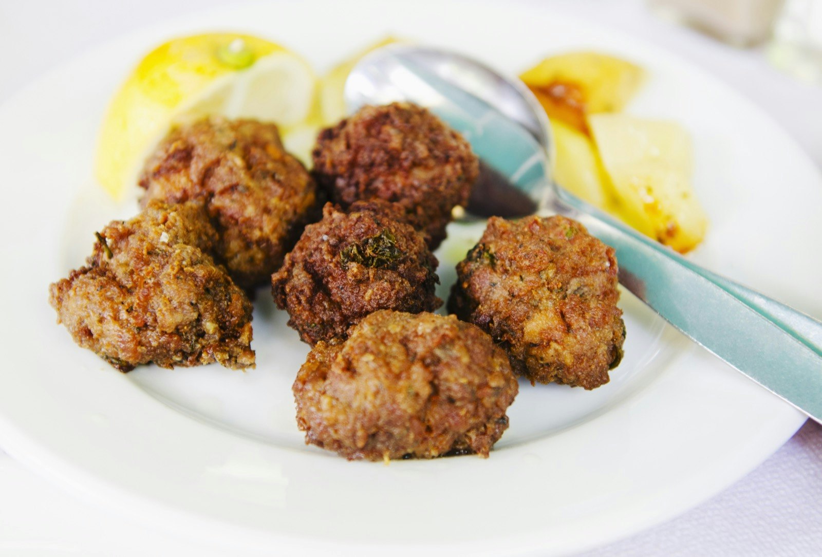 close up of fried lamb meatballs in Athens