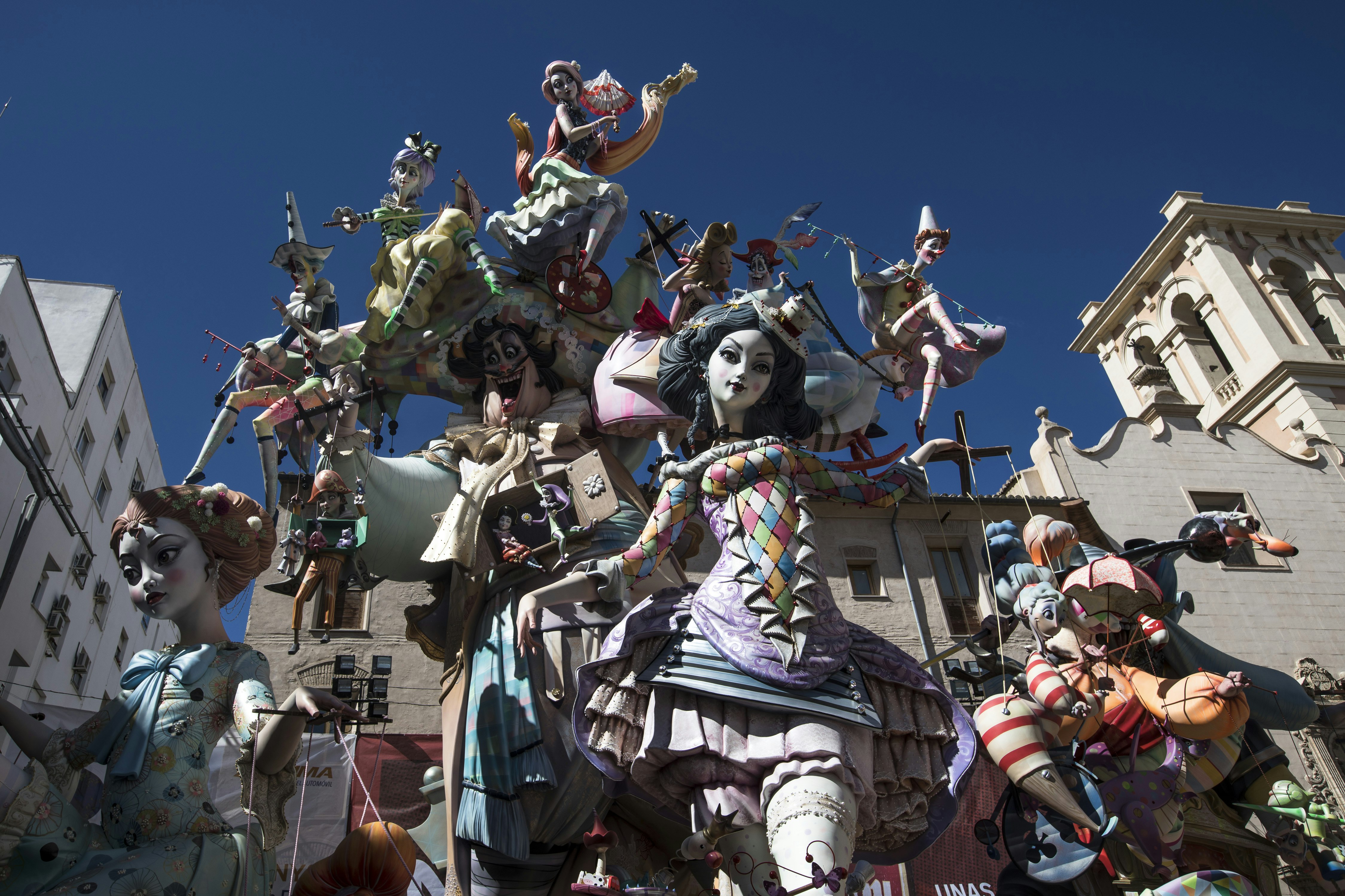 Giant papier-mache dolls in the street at Valencia's Las Fallas celebrations 