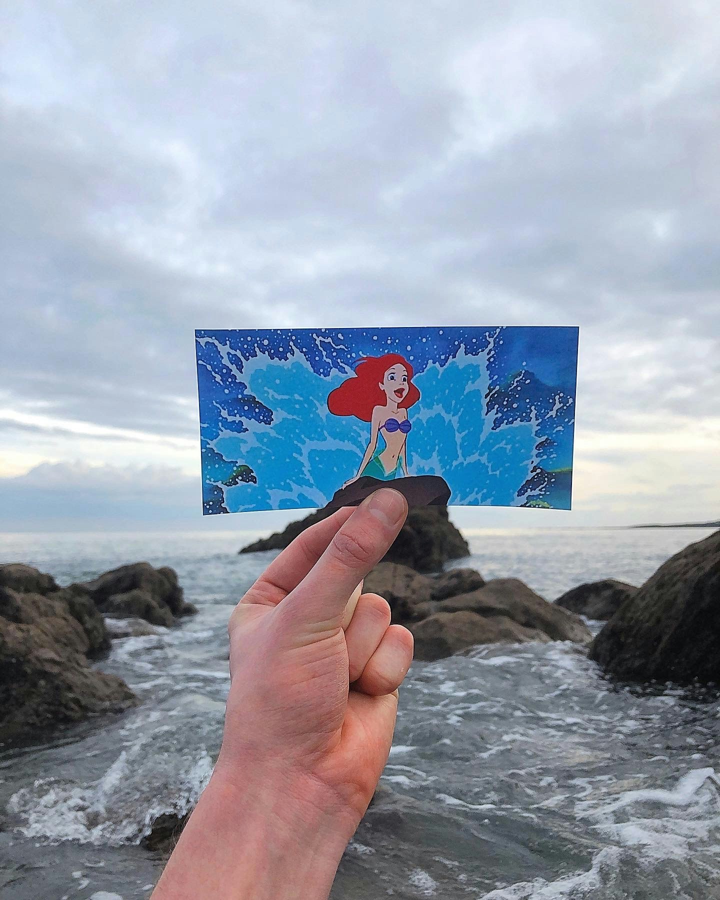 A shot taken from Disney's The Little Mermaid lined up with the sea in Denmark