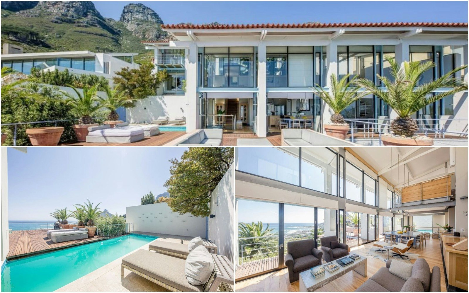 Collage showing the interior, exterior and terrace area of a Cape Town villa