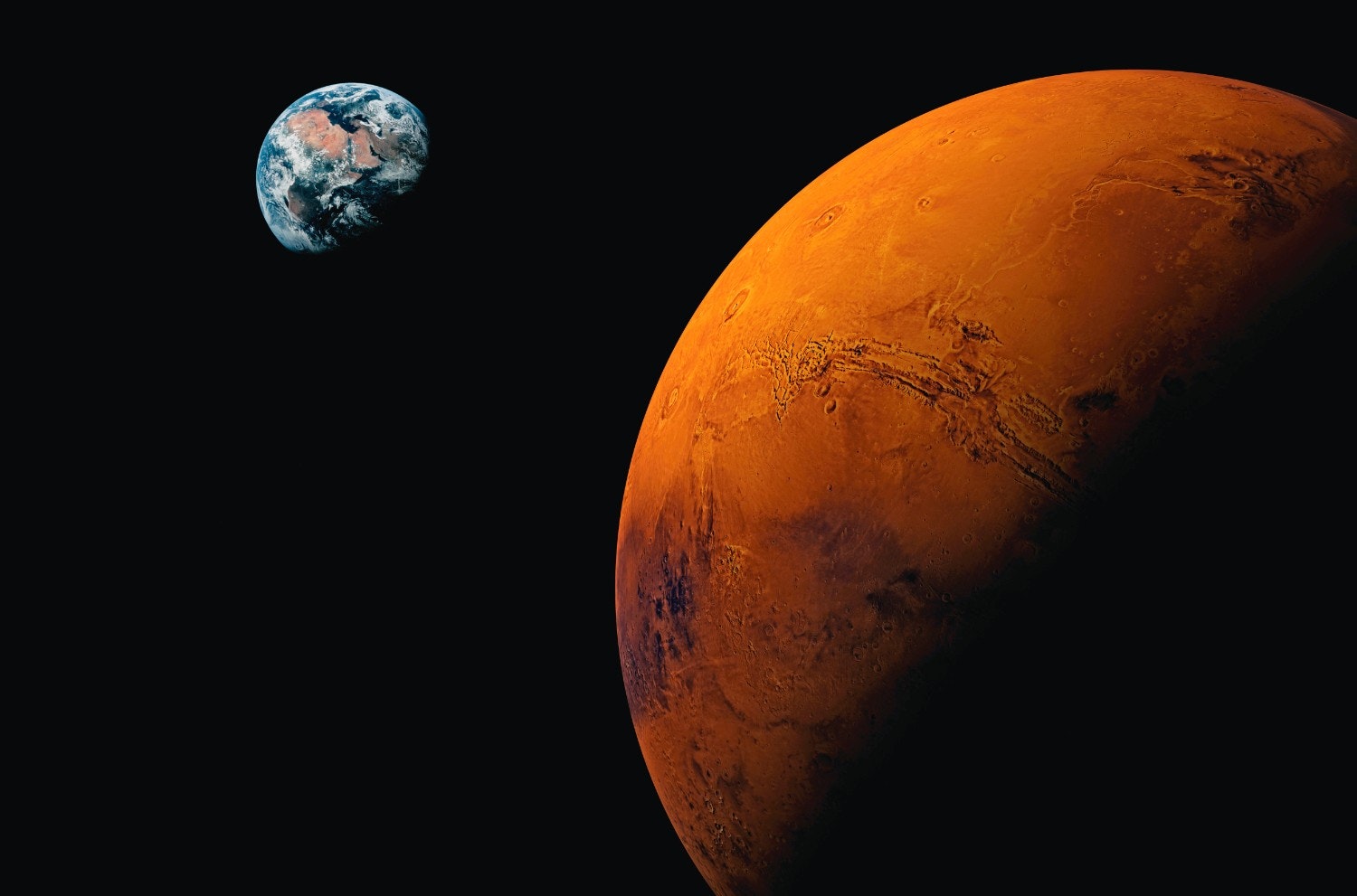 Mars with Earth visible in background
