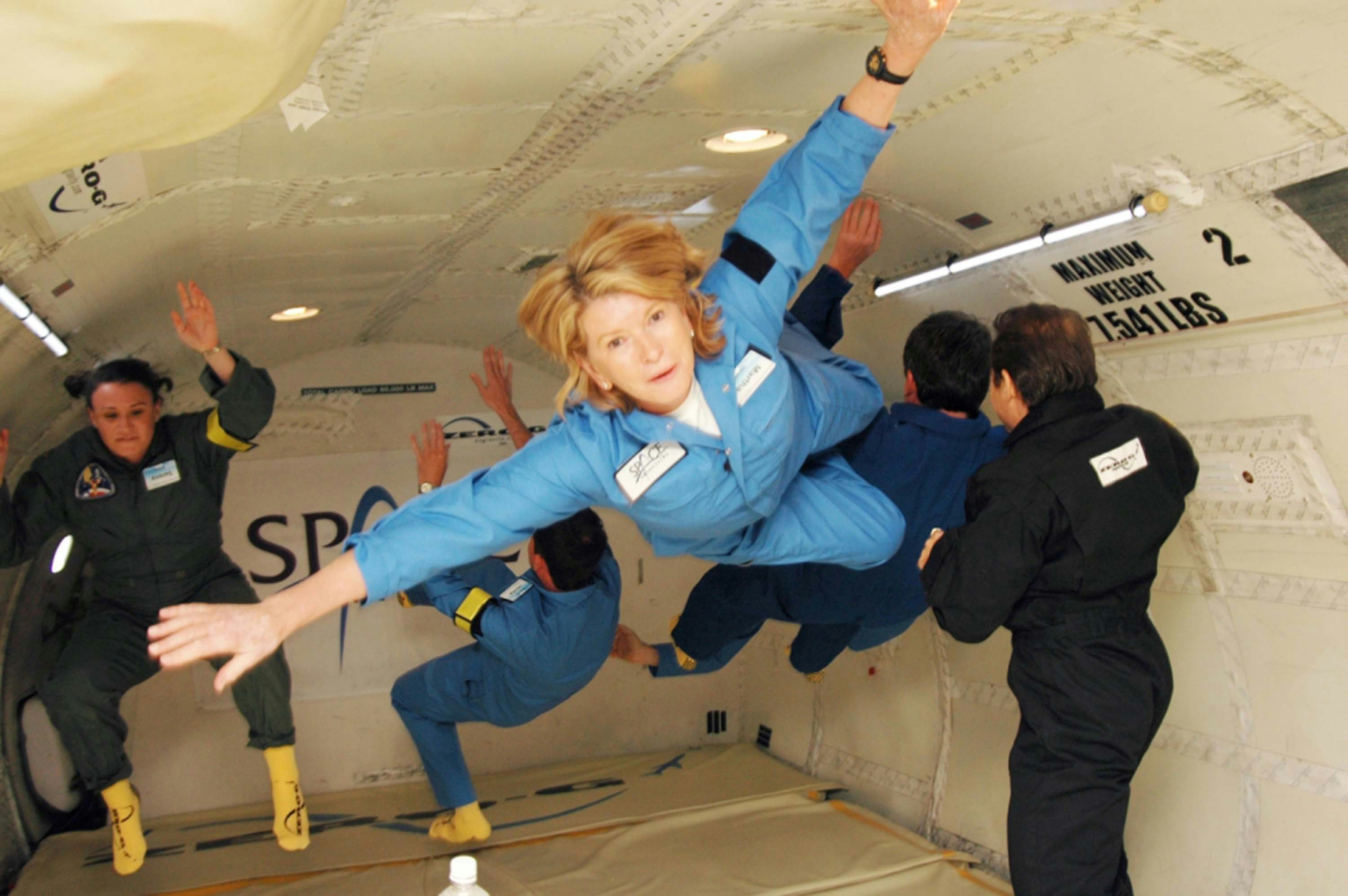 Martha Stewart floating in zero gravity 