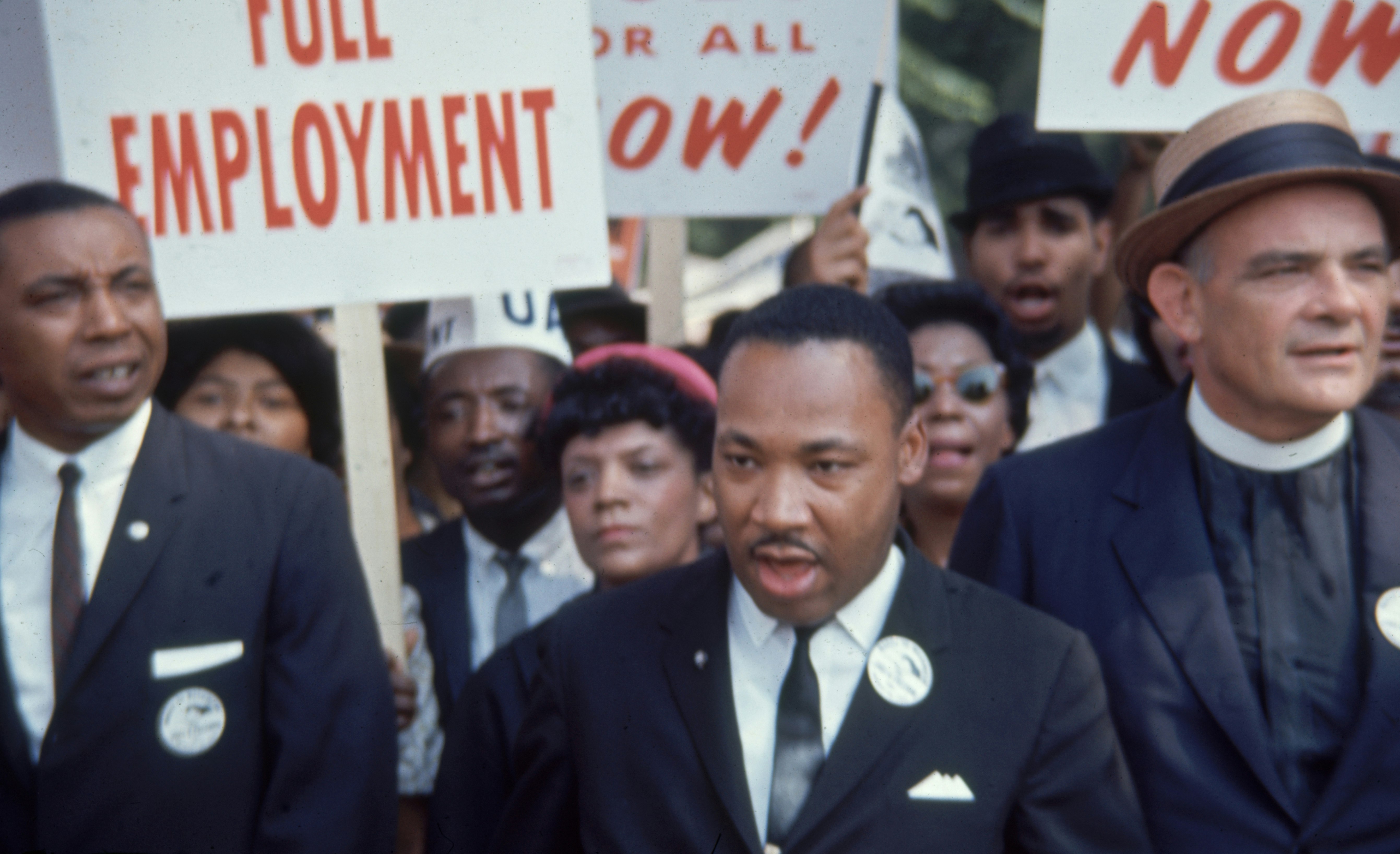 View of Martin Luther King Jr and some of the leaders of March on Washington for Jobs & Freedom 