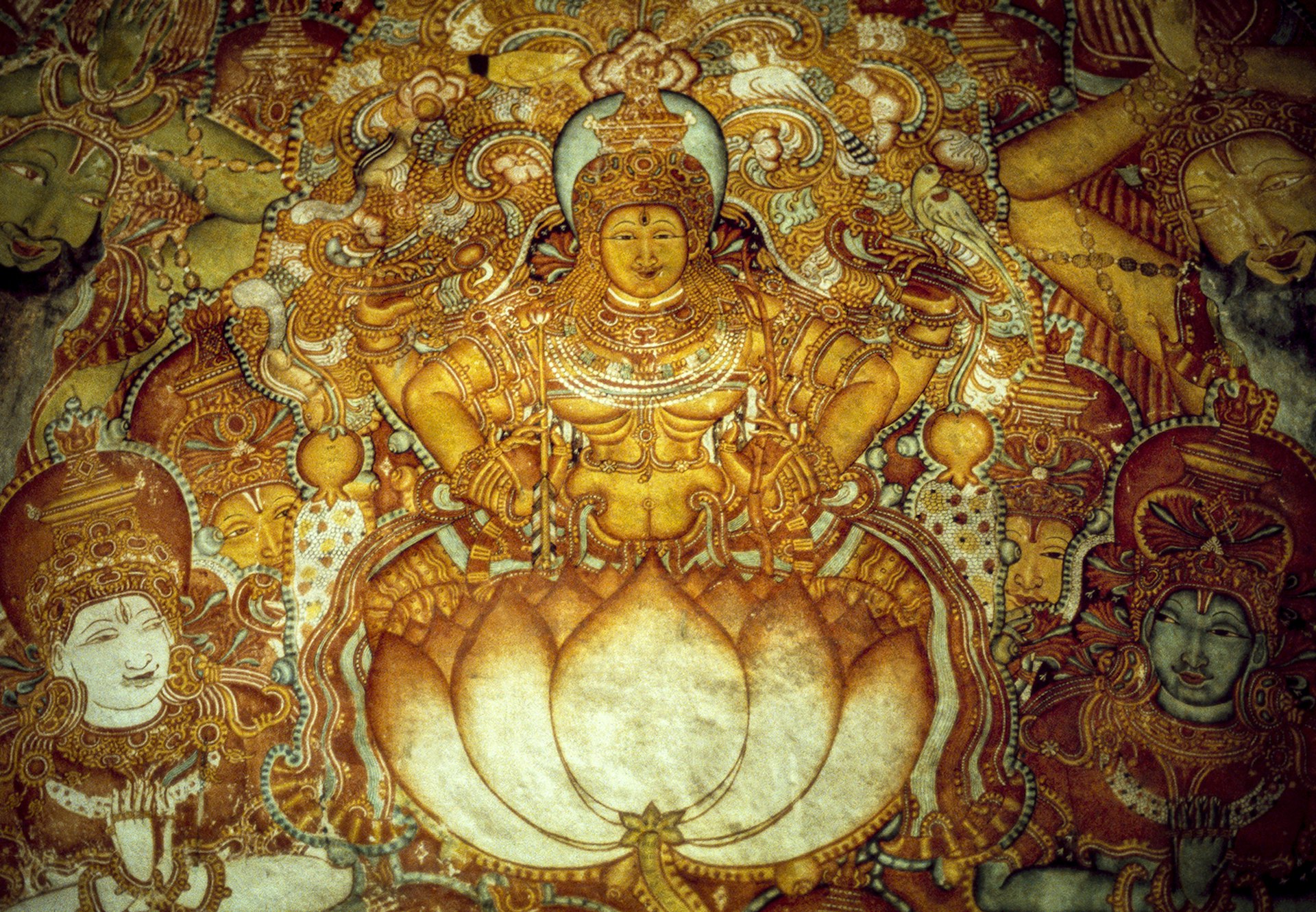 A highly detailed fresco depicting the epic poem Ramayana at Mattancherry Palace. Kochi, India.