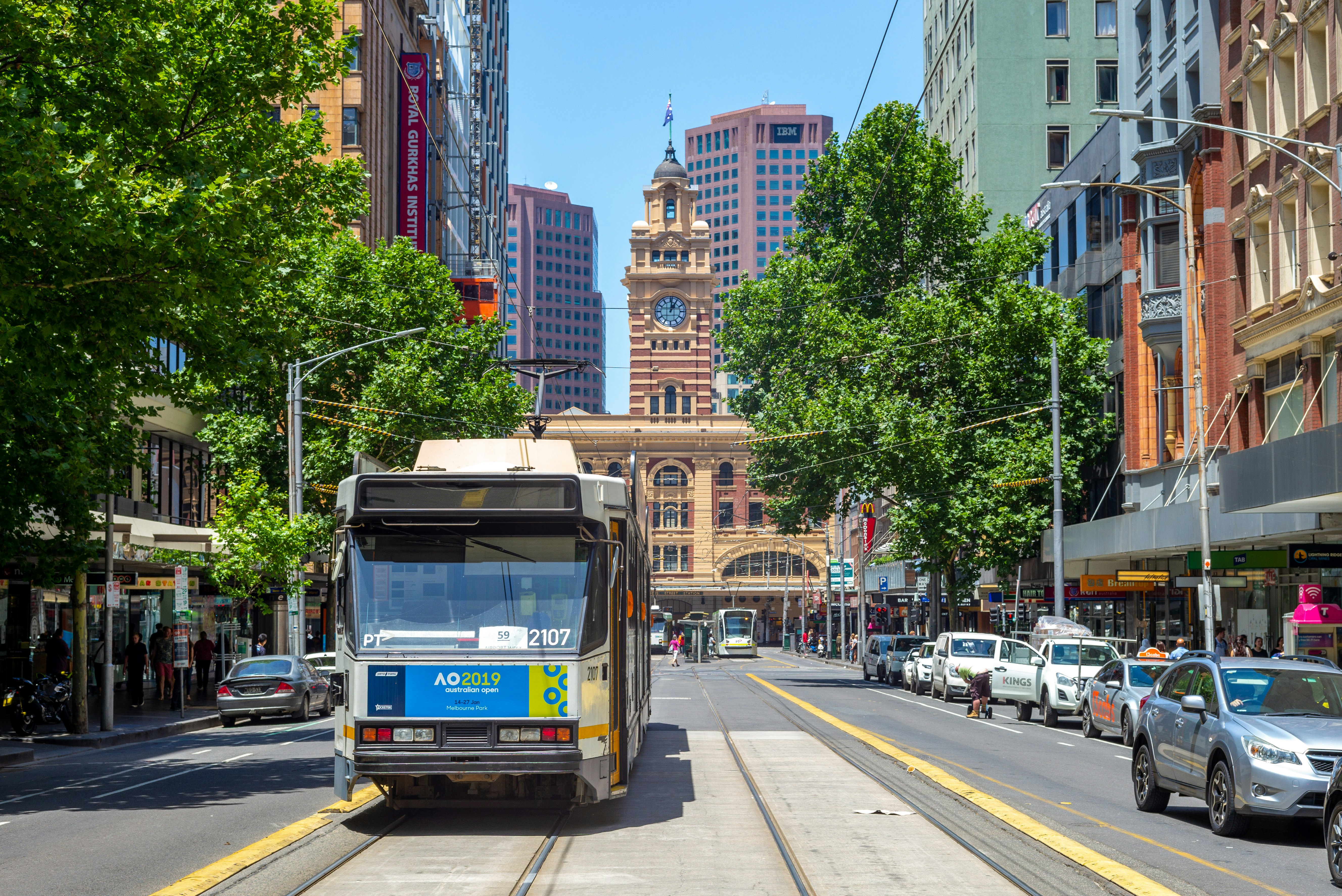 Melbourne street view with tram