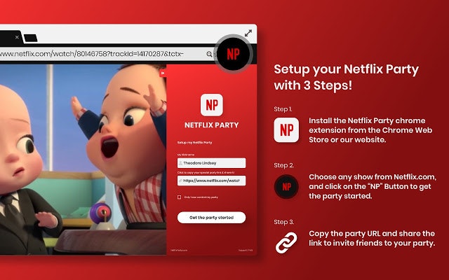 A screenshot of the Netflix Party add-on