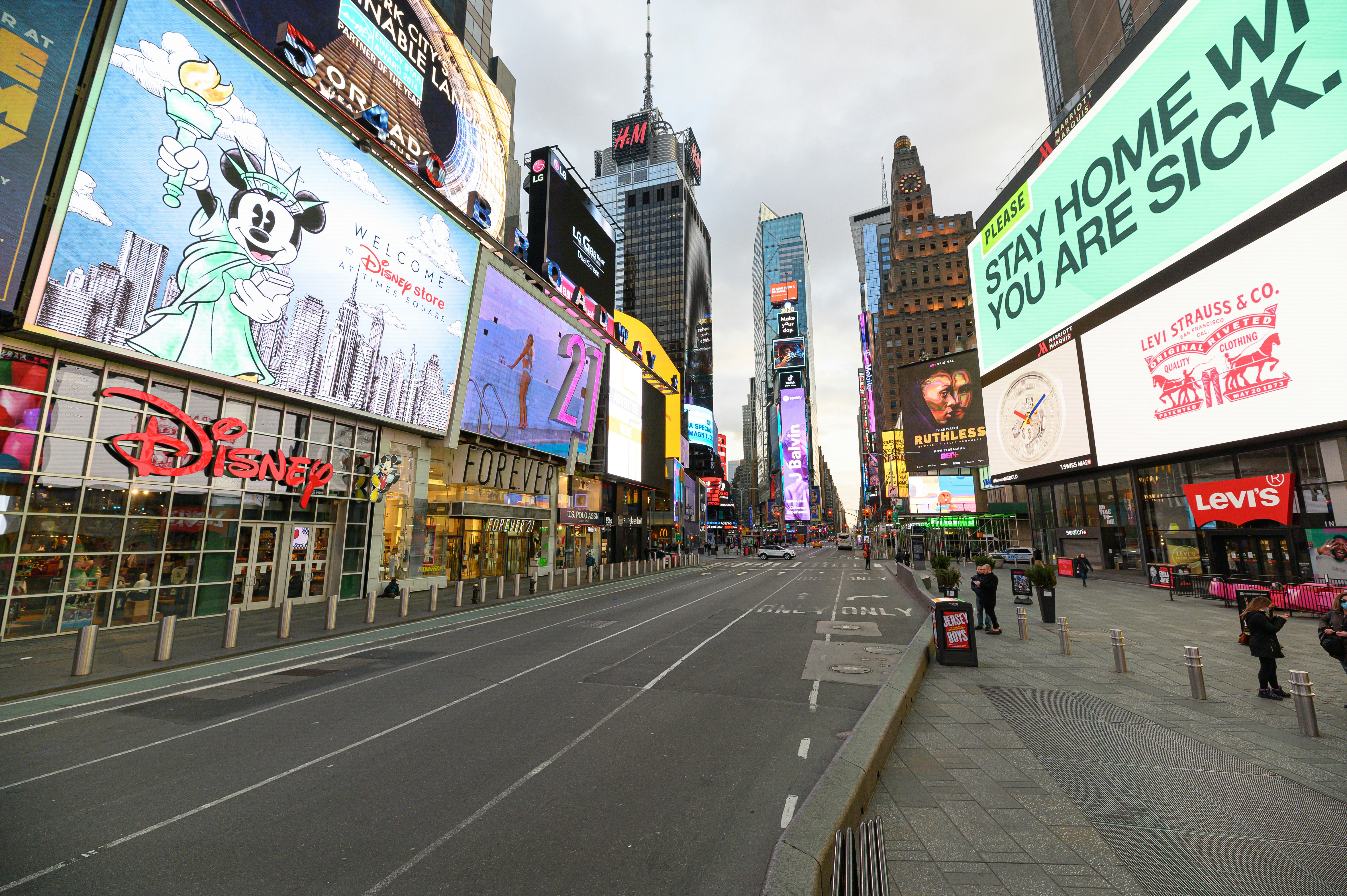 A view of Times Square hours ahead of the implementation of 'New York State on PAUSE' executive order 