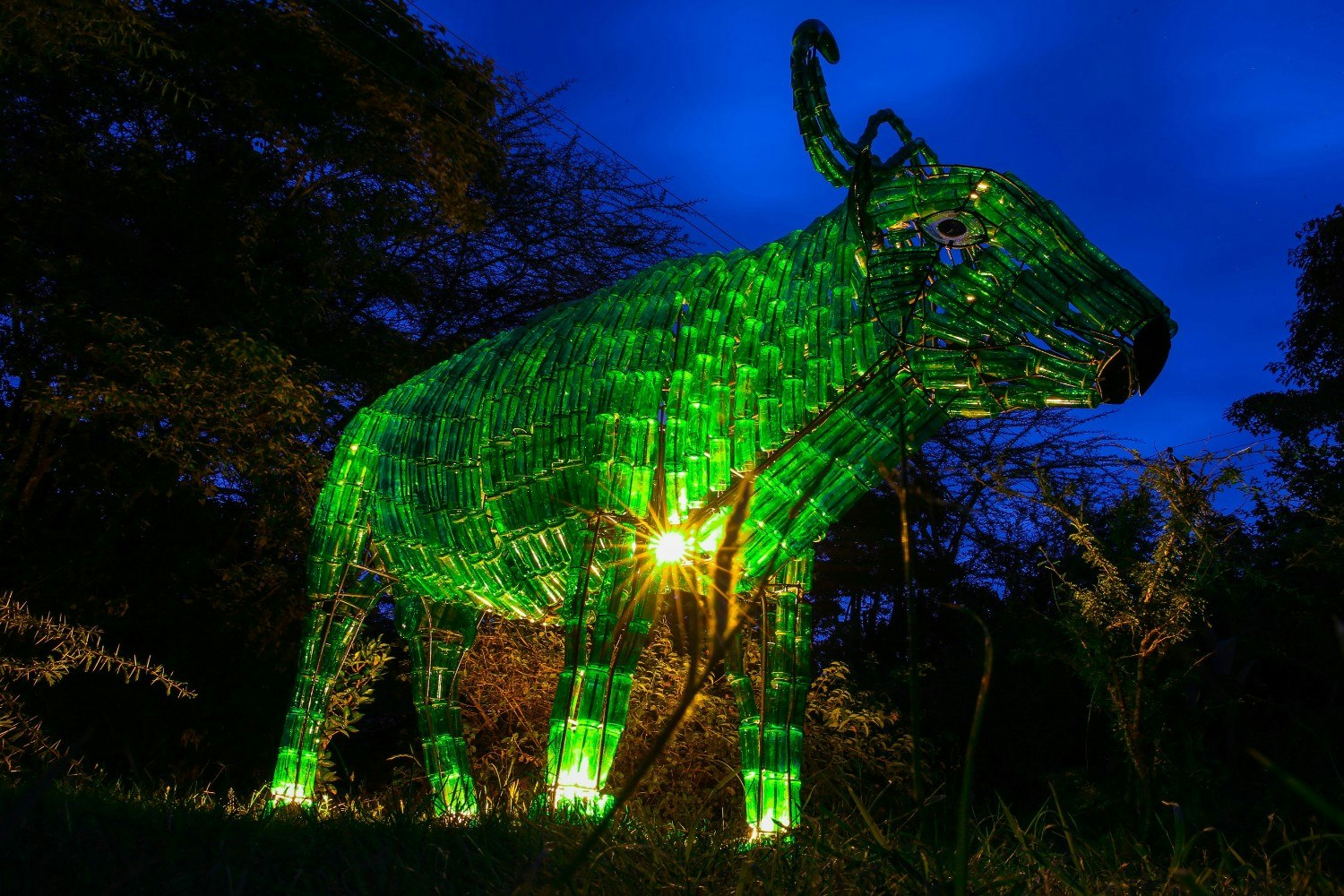 A green buffalo statue in Nairobi