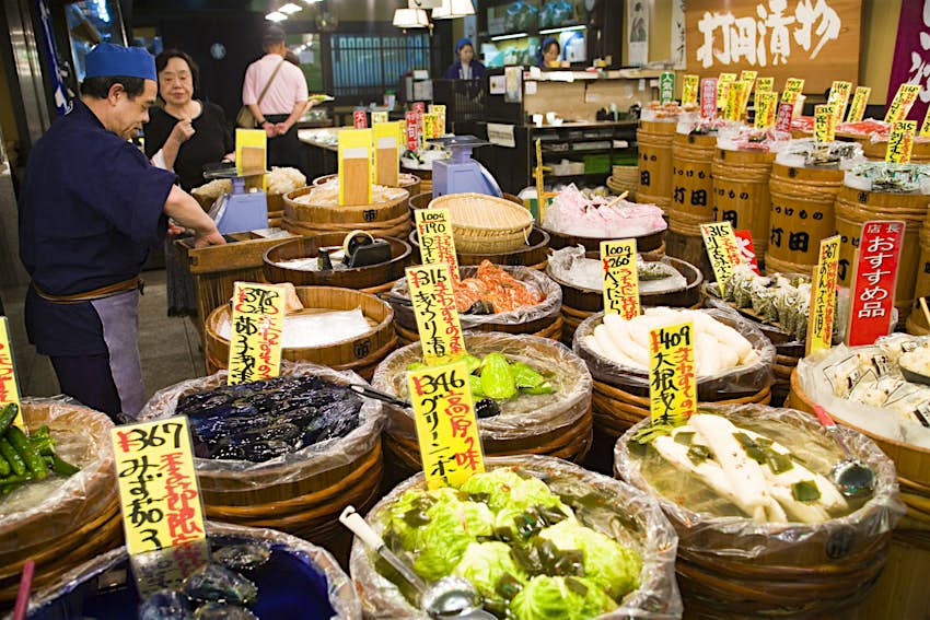 A selection of vegetables for sale, Nishiki Market.
