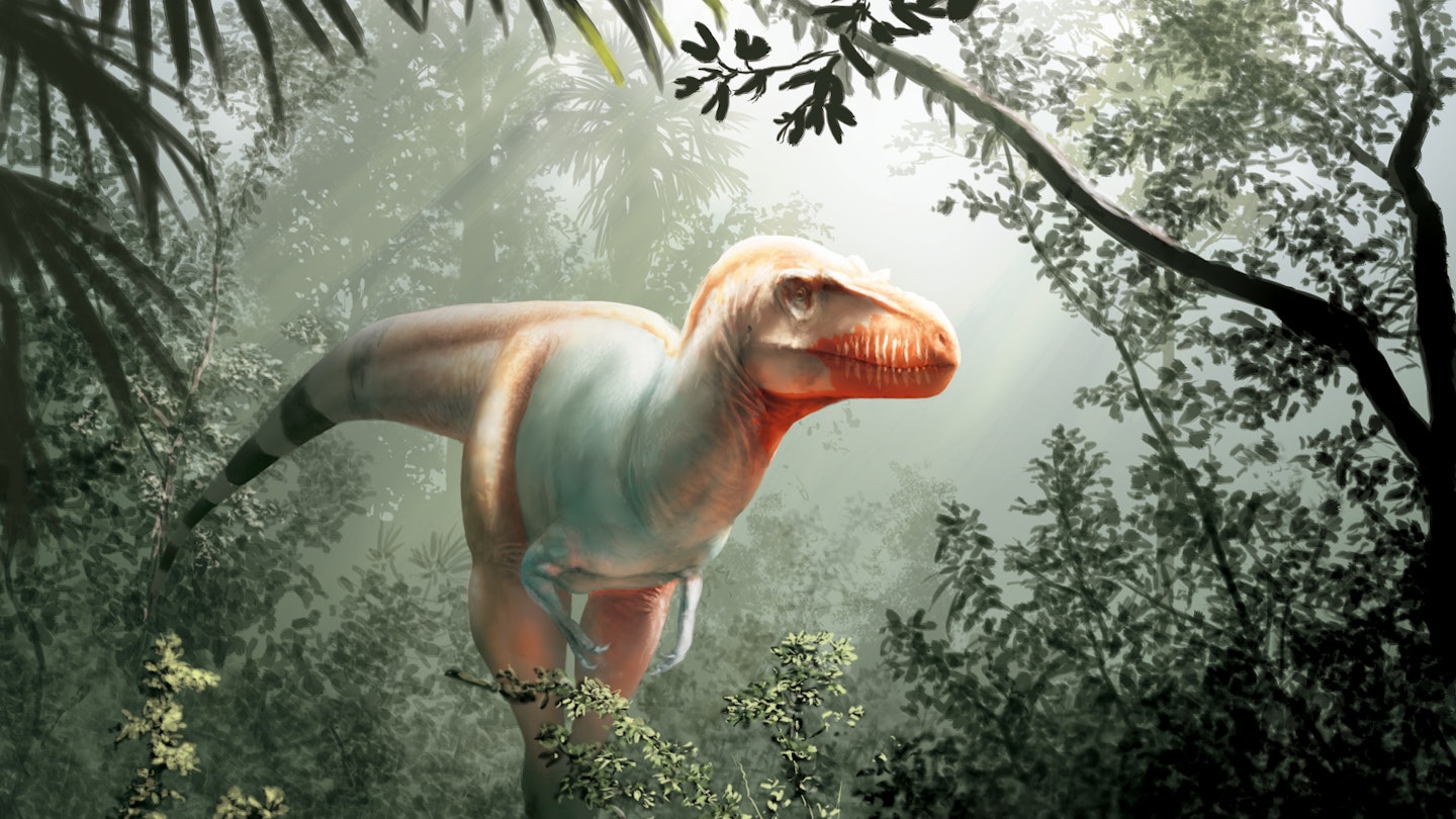 A rendering of the novel Tyrannosaur called Thanatotheristes degrootorum discovered in Alberta