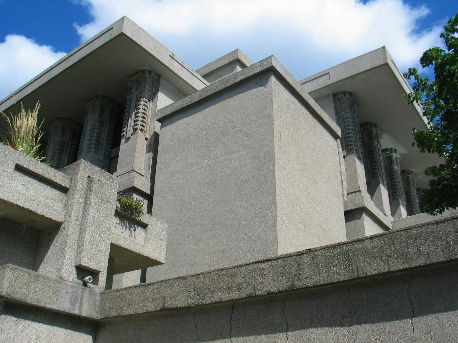 Concrete exterior of Unity Temple, designed by Frank Lloyd Wright, in Oak Park, Illinois