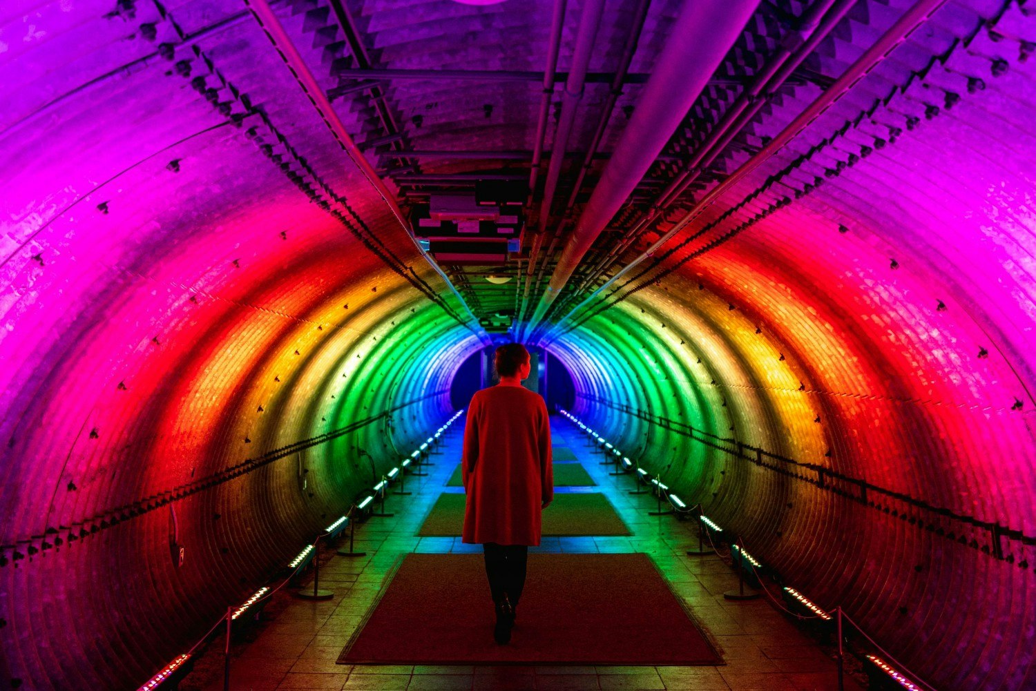 A kaleidescopic tunnel of lights